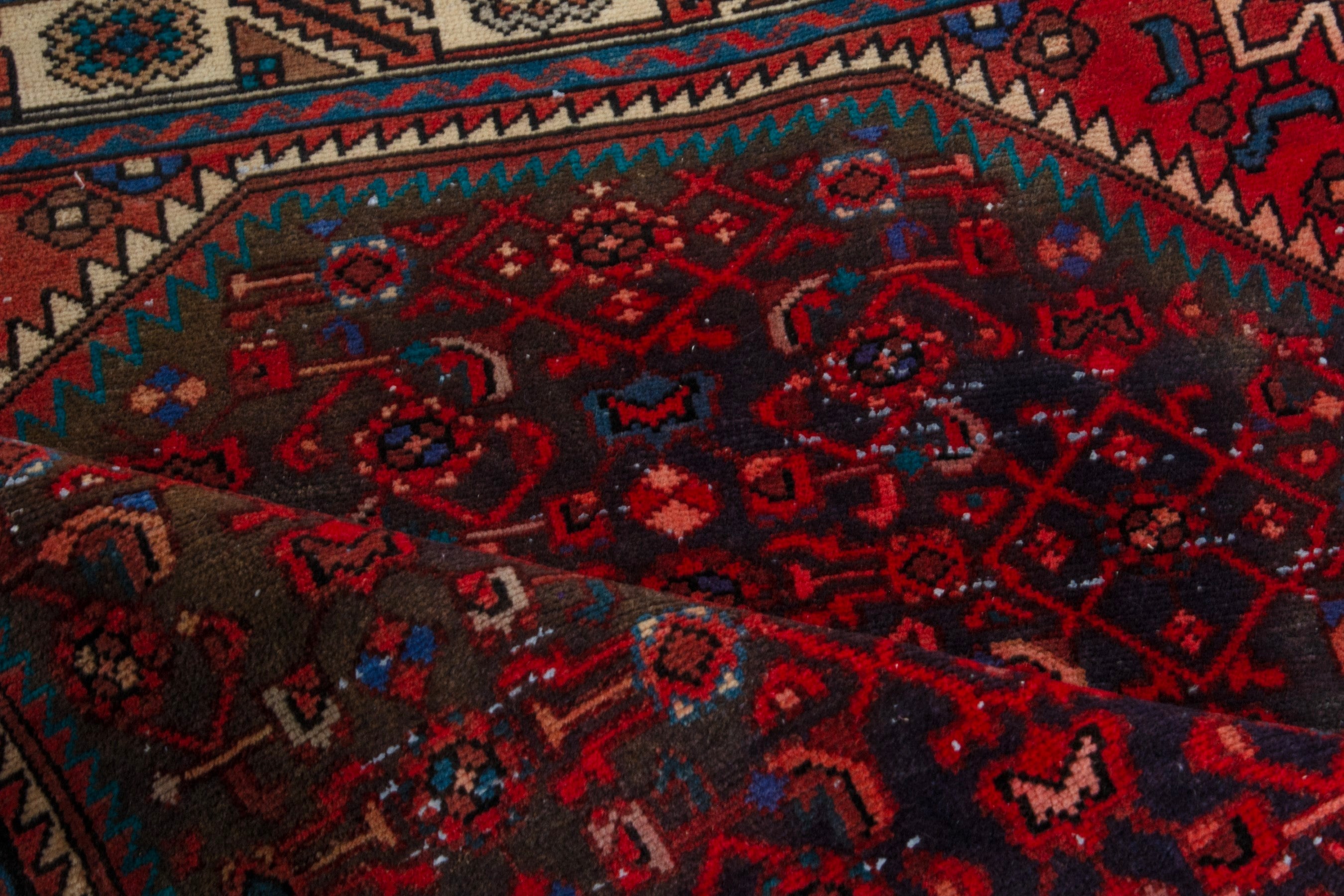 Persian Hamedan runner rug in burgundy and cream, view 19 of 20