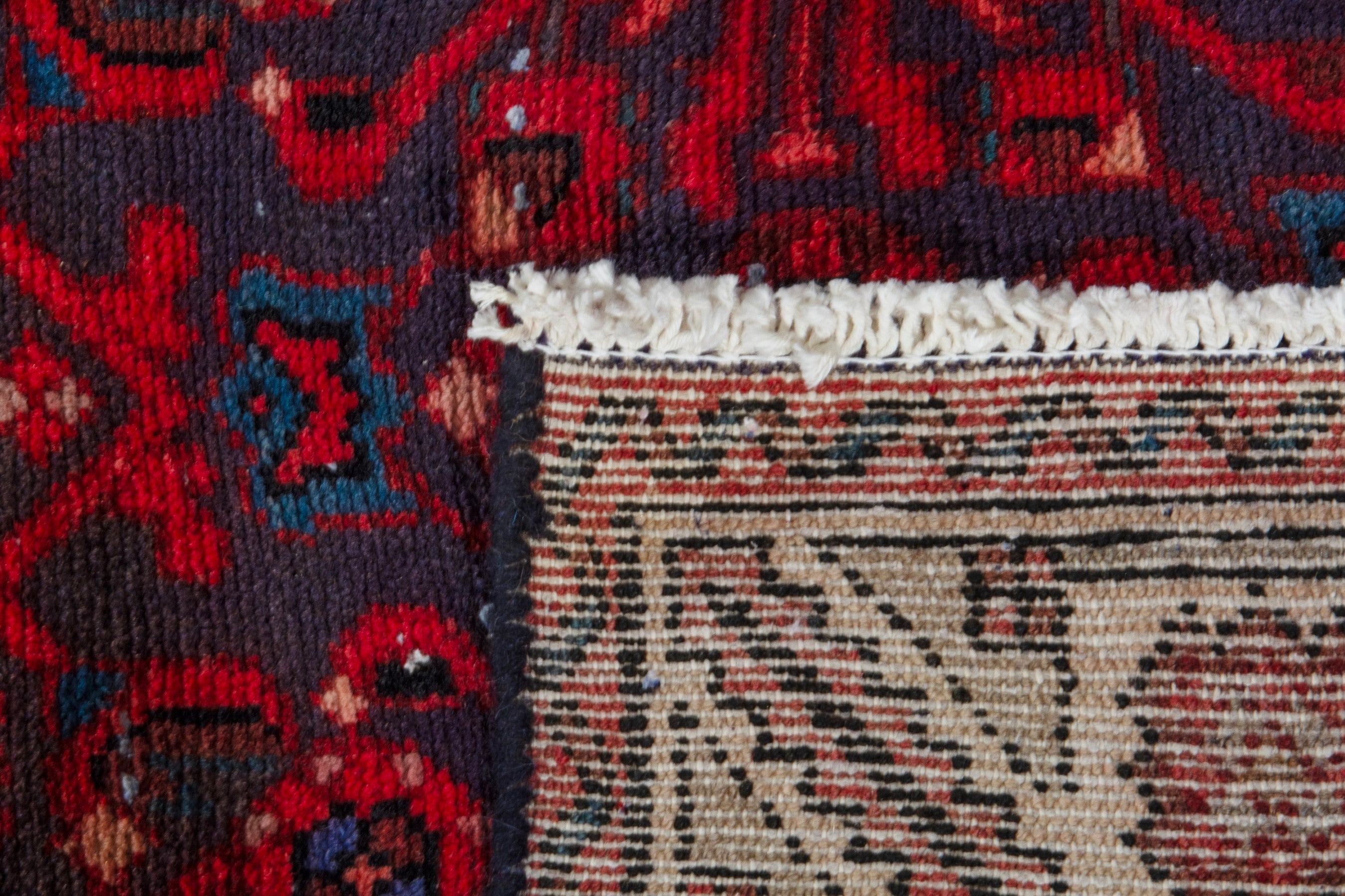 Persian Hamedan runner rug in burgundy and cream, view 20 of 20