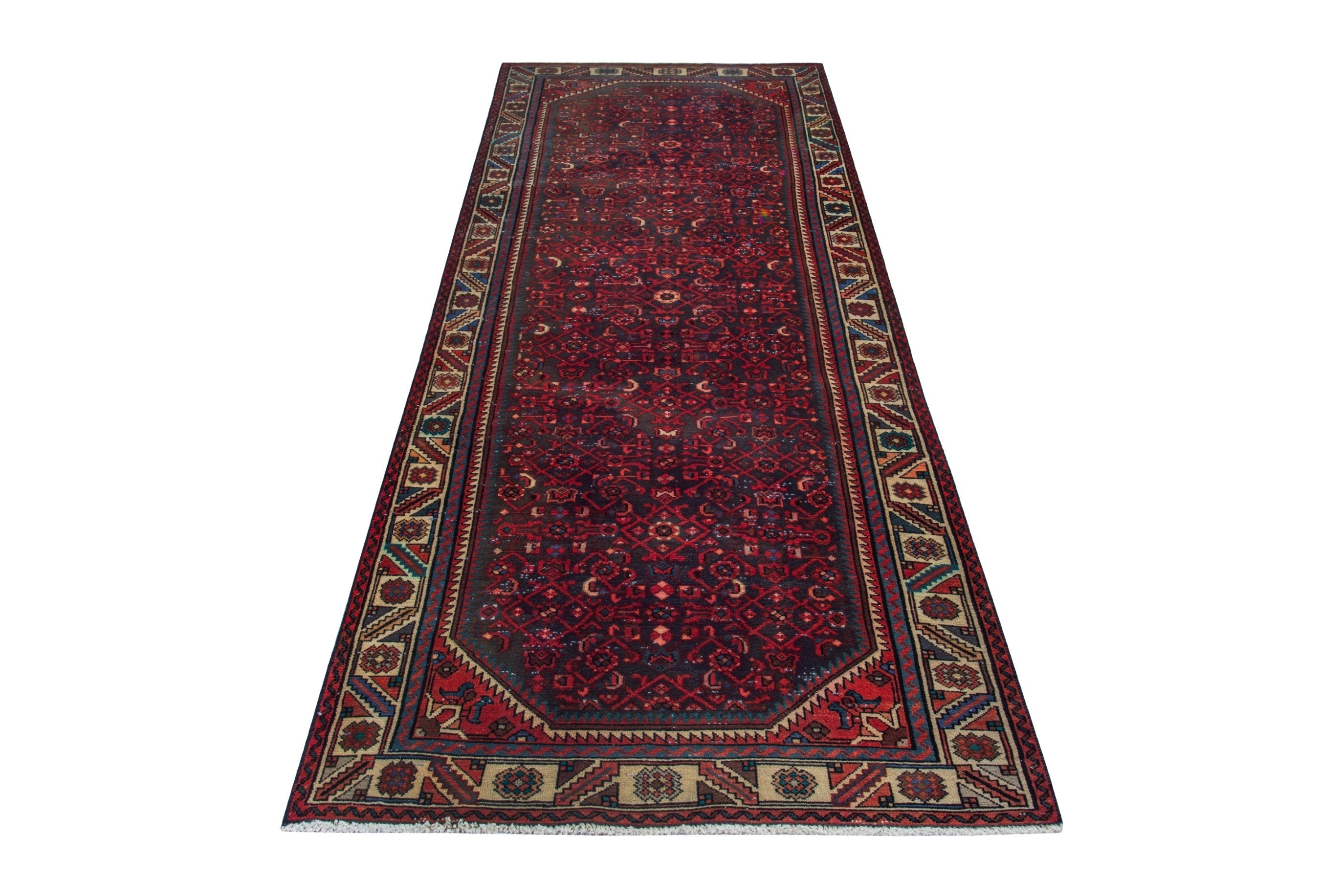 Persian Hamedan runner rug in burgundy and cream, view 3 of 20