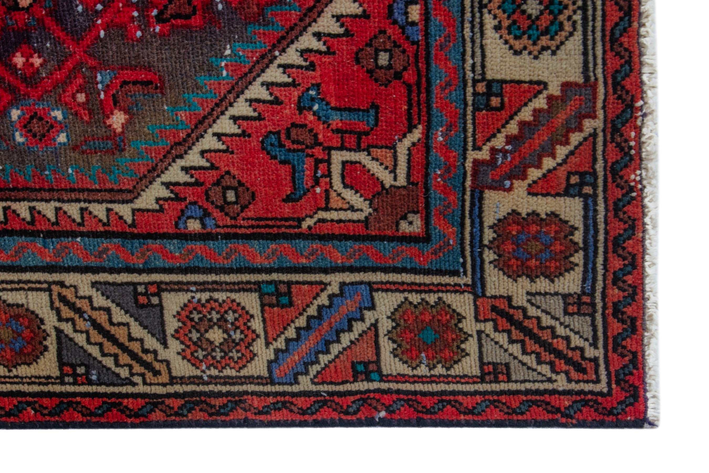 Persian Hamedan runner rug in burgundy and cream, view 9 of 20