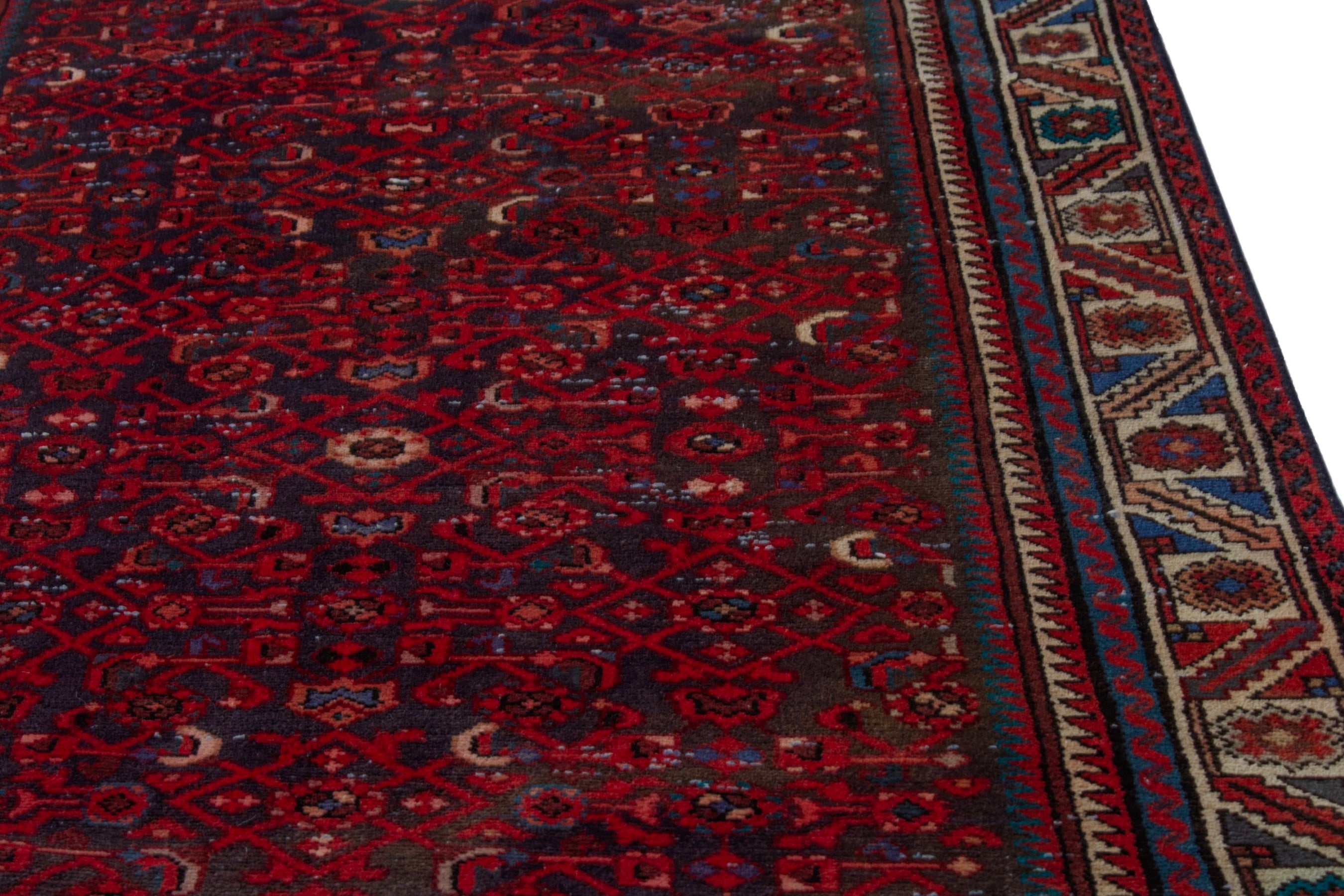Persian Hamedan runner rug in burgundy and cream, view 8 of 20
