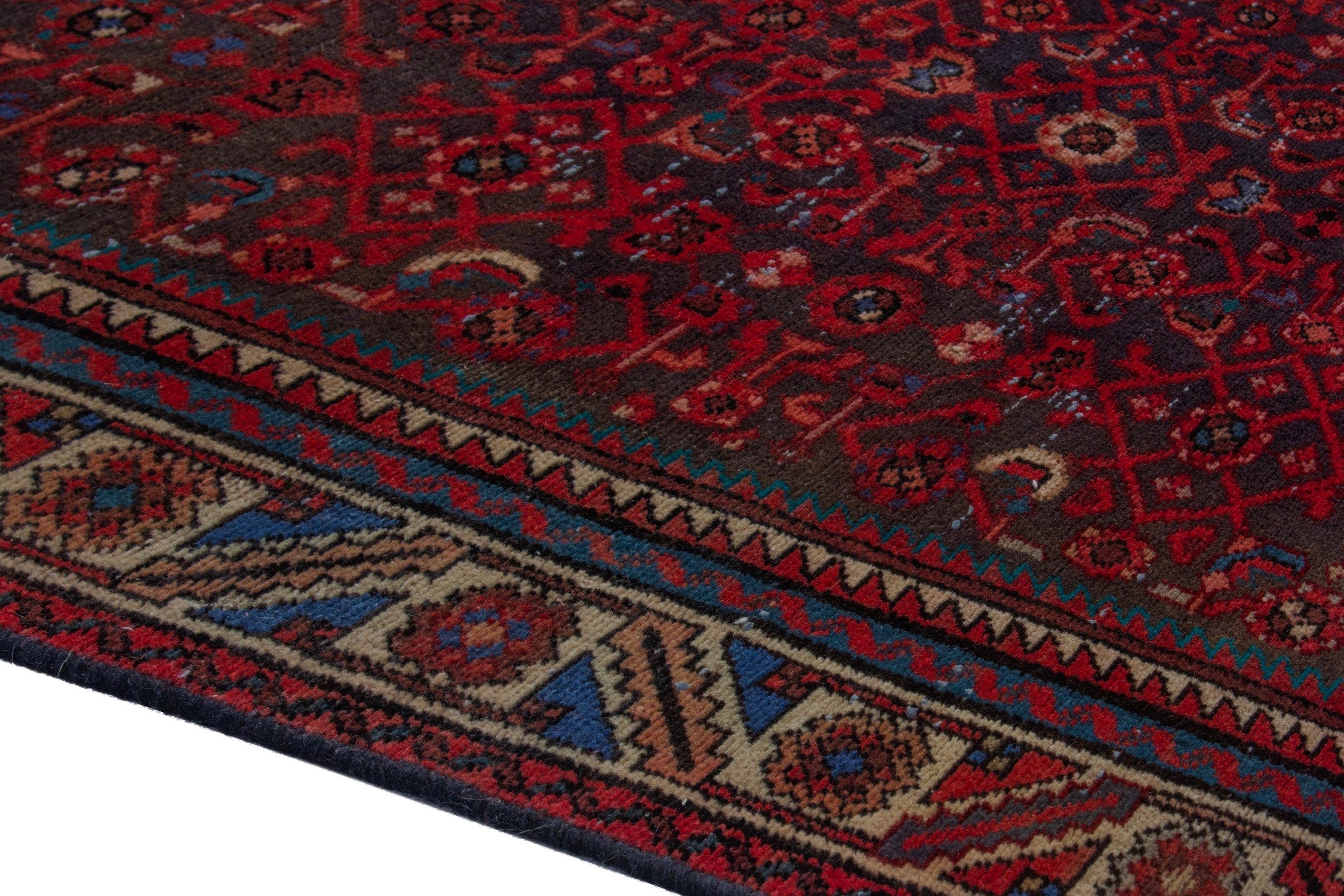 Persian Hamedan runner rug in burgundy and cream, view 5 of 20