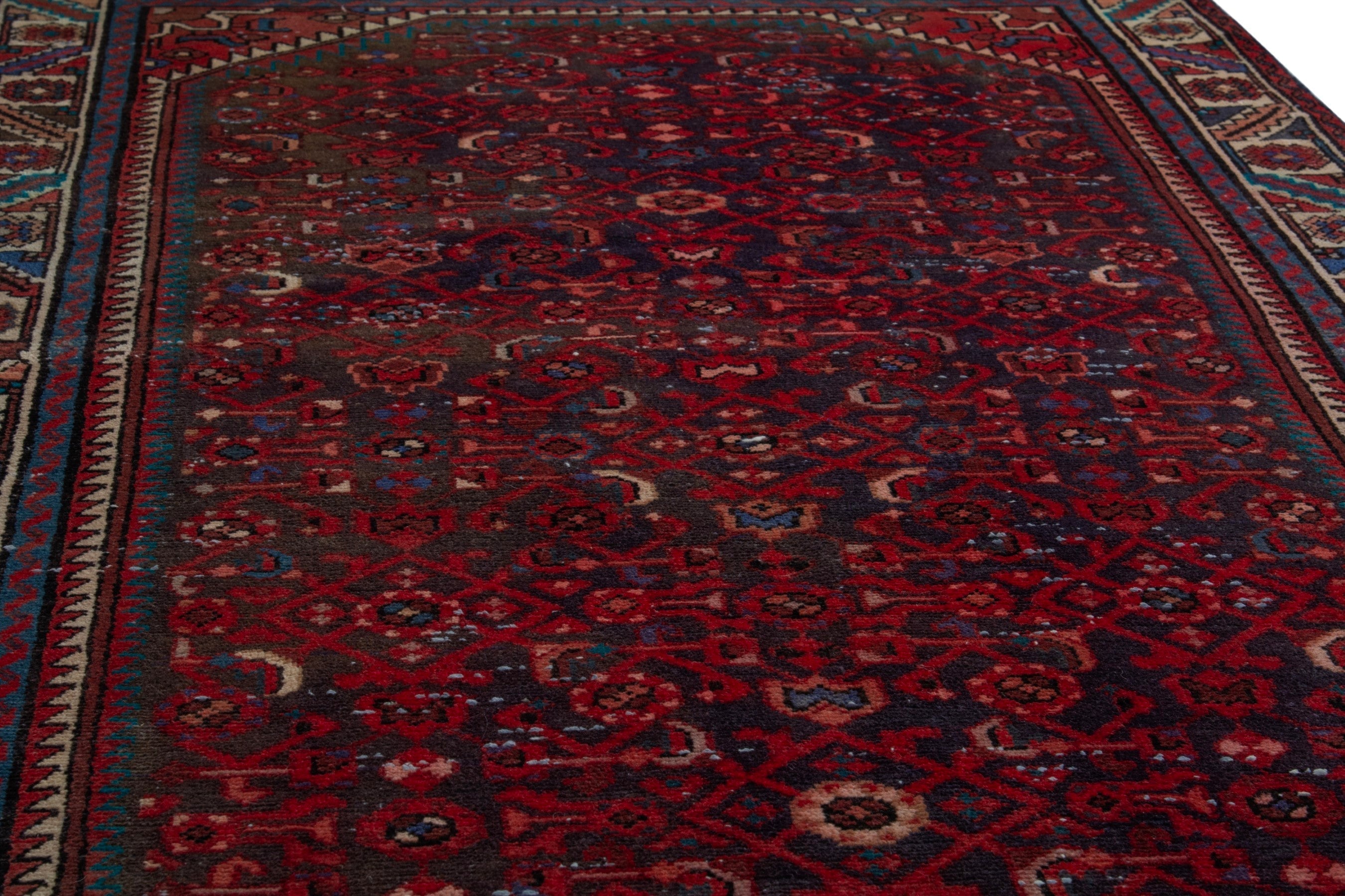 Persian Hamedan runner rug in burgundy and cream, view 7 of 20