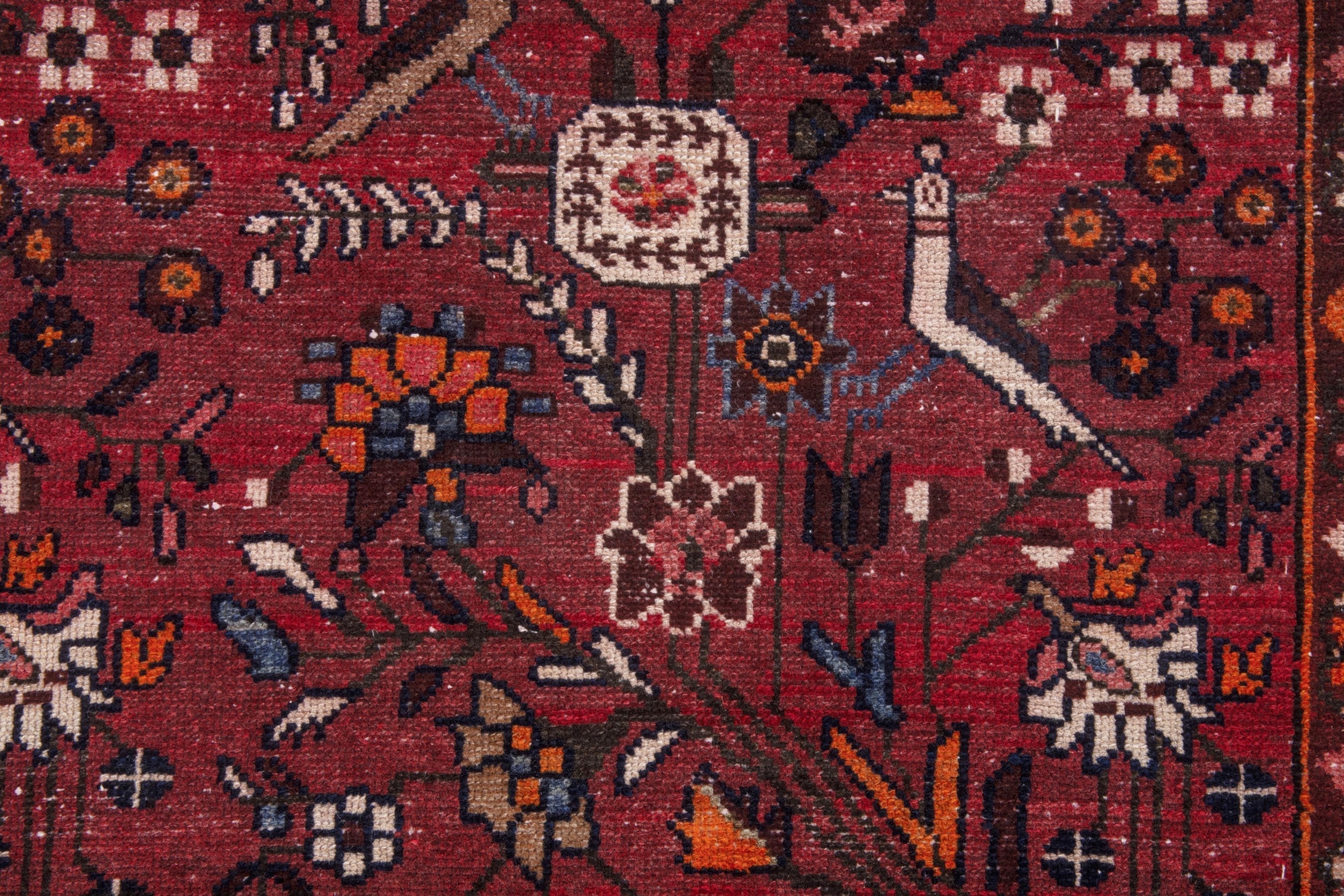 Persian Hamedan runner rug in deep red and off-white, view 10 of 20