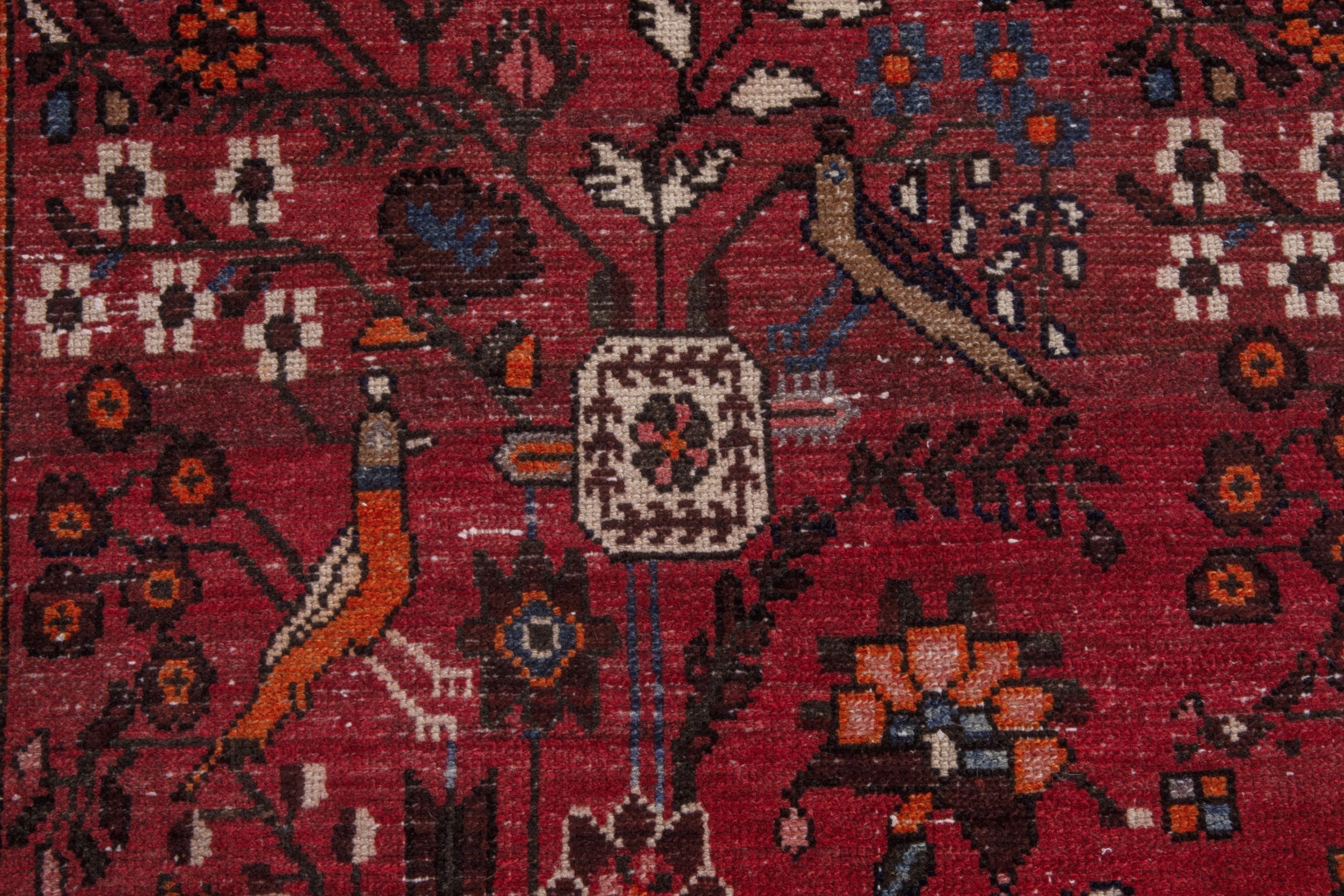 Persian Hamedan runner rug in deep red and off-white, view 14 of 20