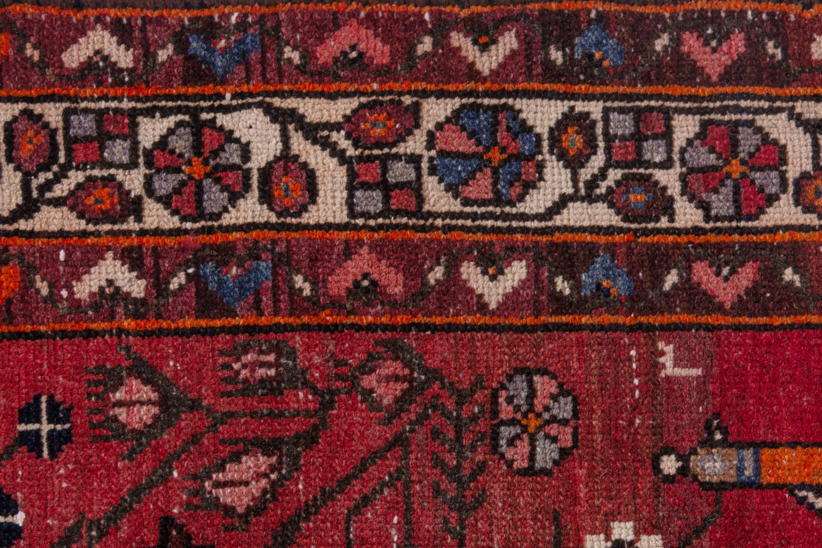 Persian Hamedan runner rug in deep red and off-white, view 11 of 20