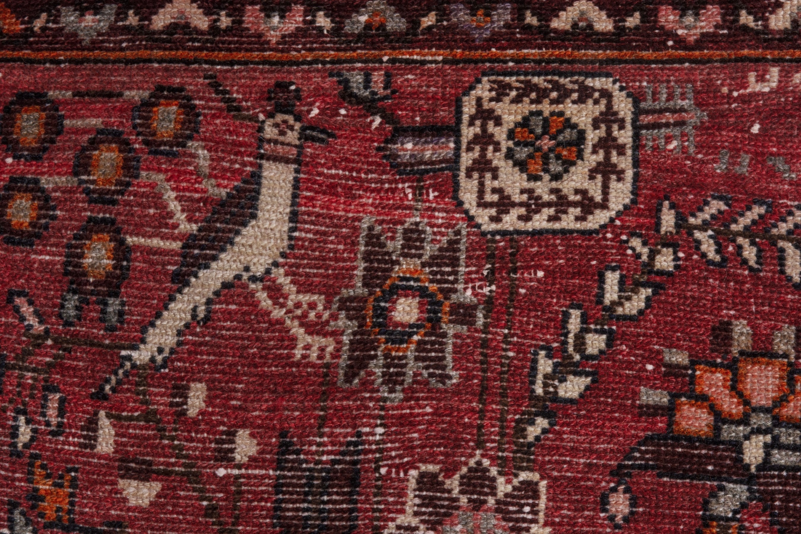 Persian Hamedan runner rug in deep red and off-white, view 12 of 20