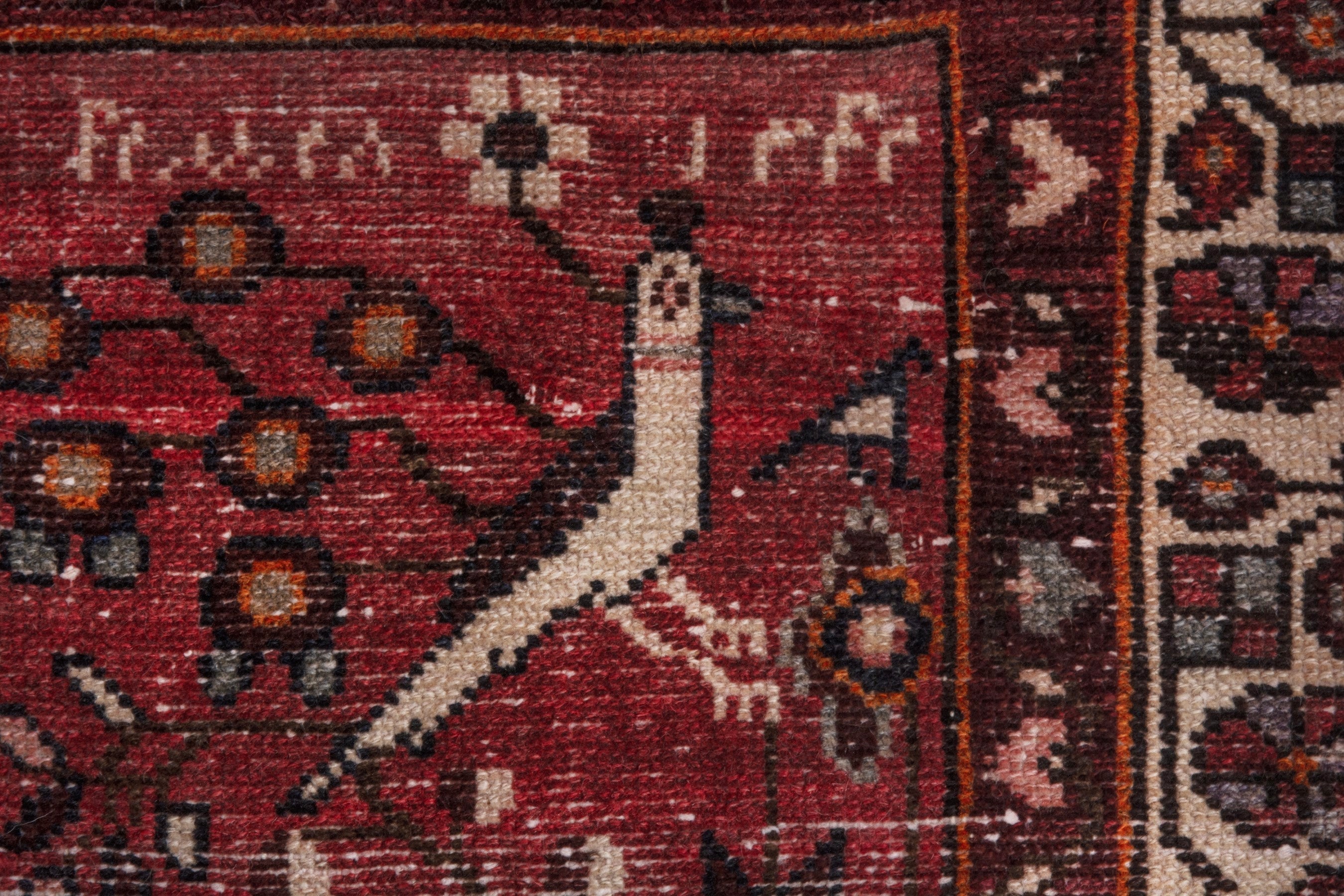 Persian Hamedan runner rug in deep red and off-white, view 13 of 20