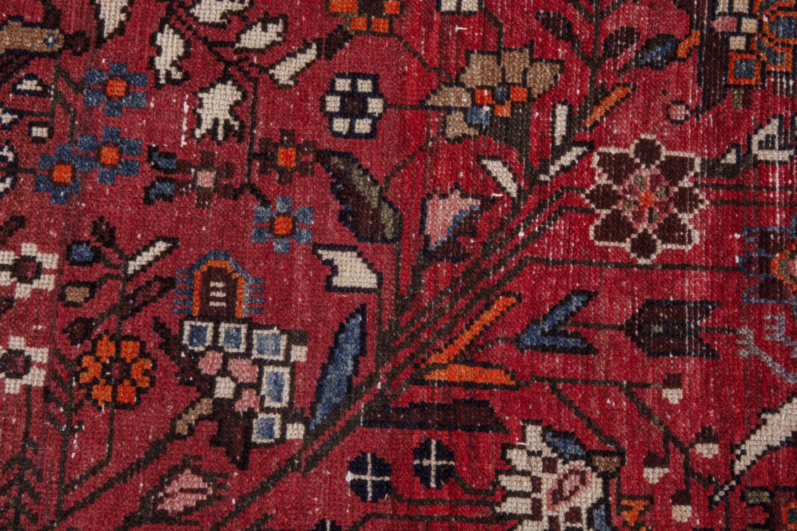 Persian Hamedan runner rug in deep red and off-white, view 15 of 20