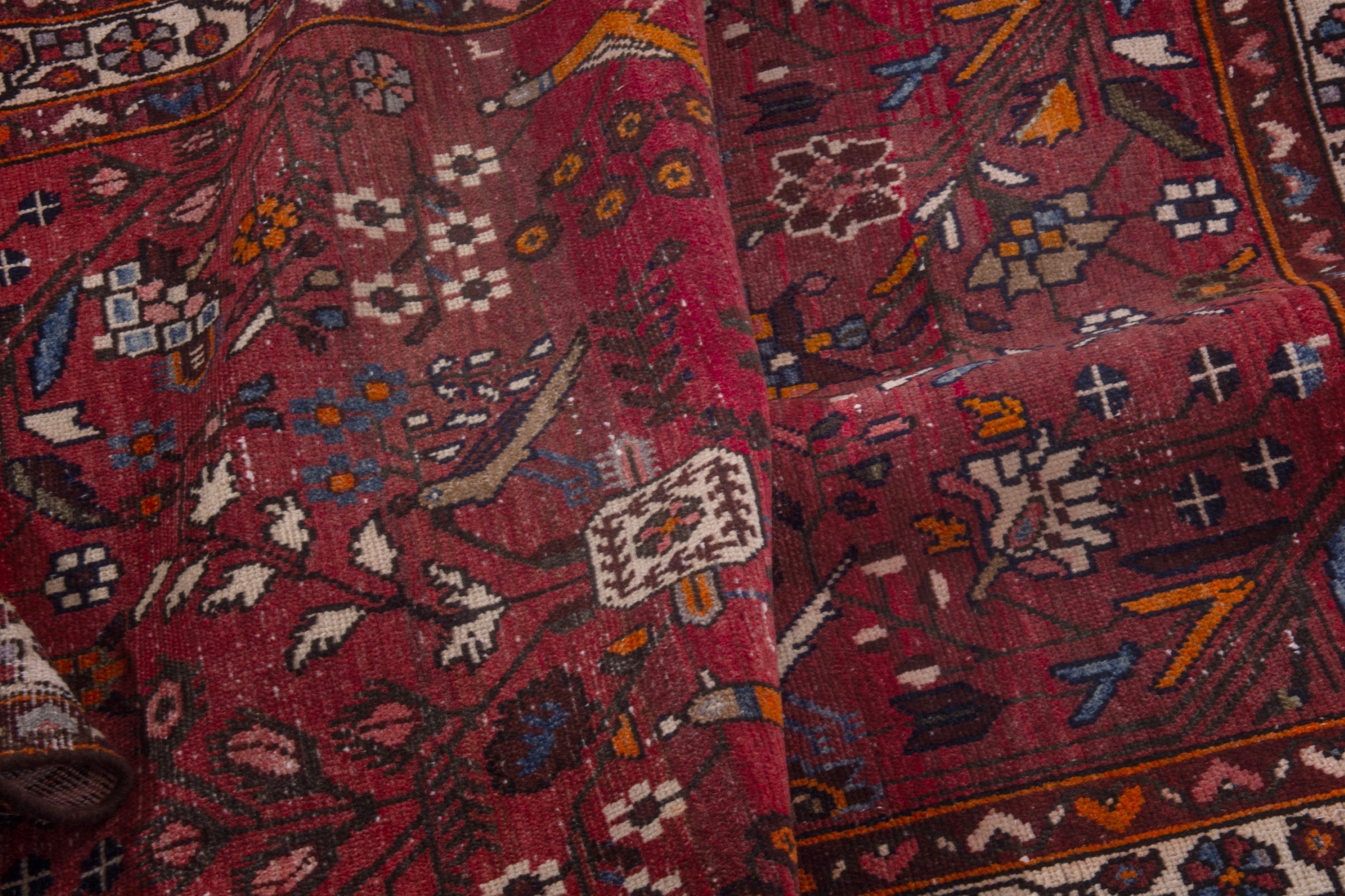 Persian Hamedan runner rug in deep red and off-white, view 16 of 20
