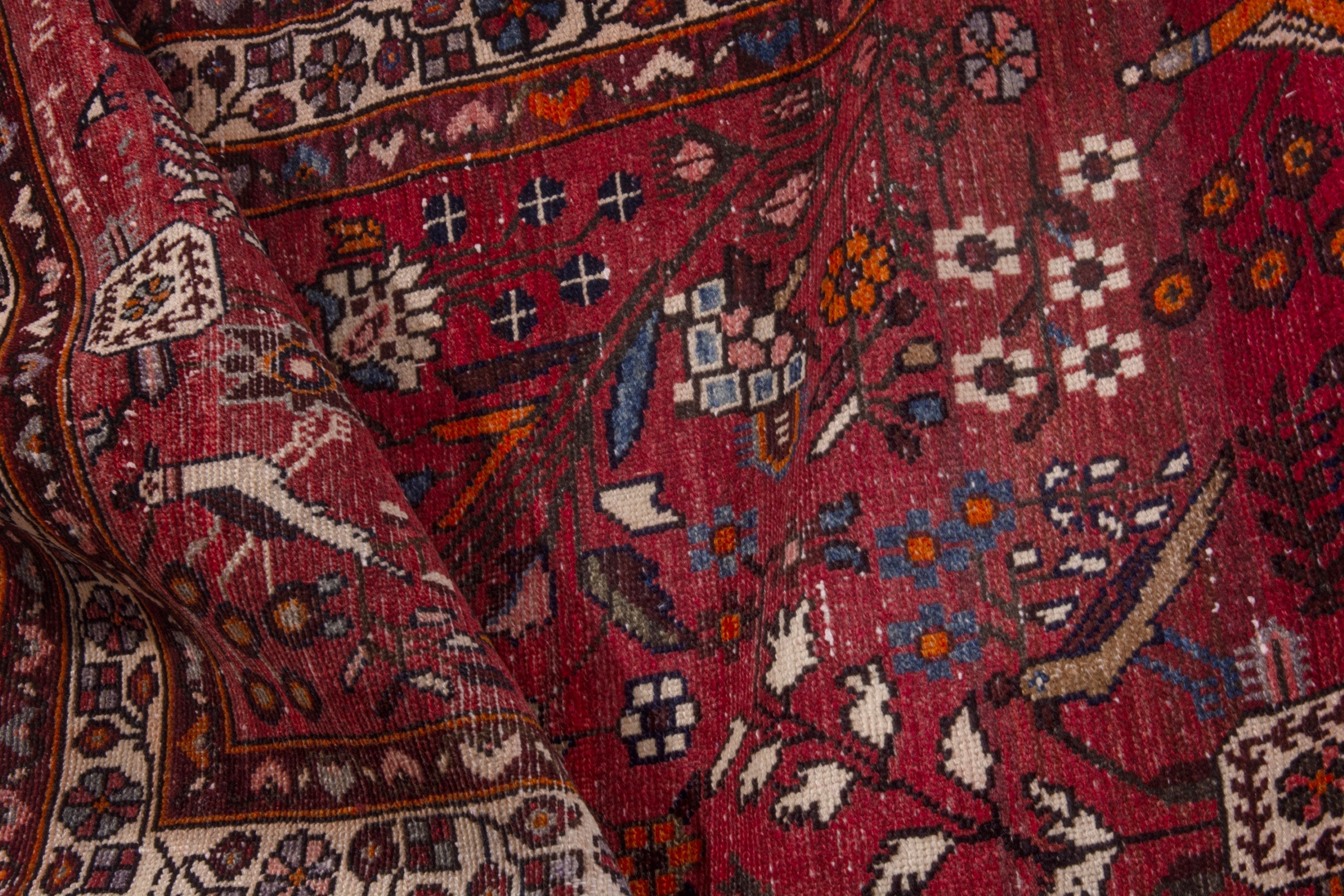 Persian Hamedan runner rug in deep red and off-white, view 17 of 20