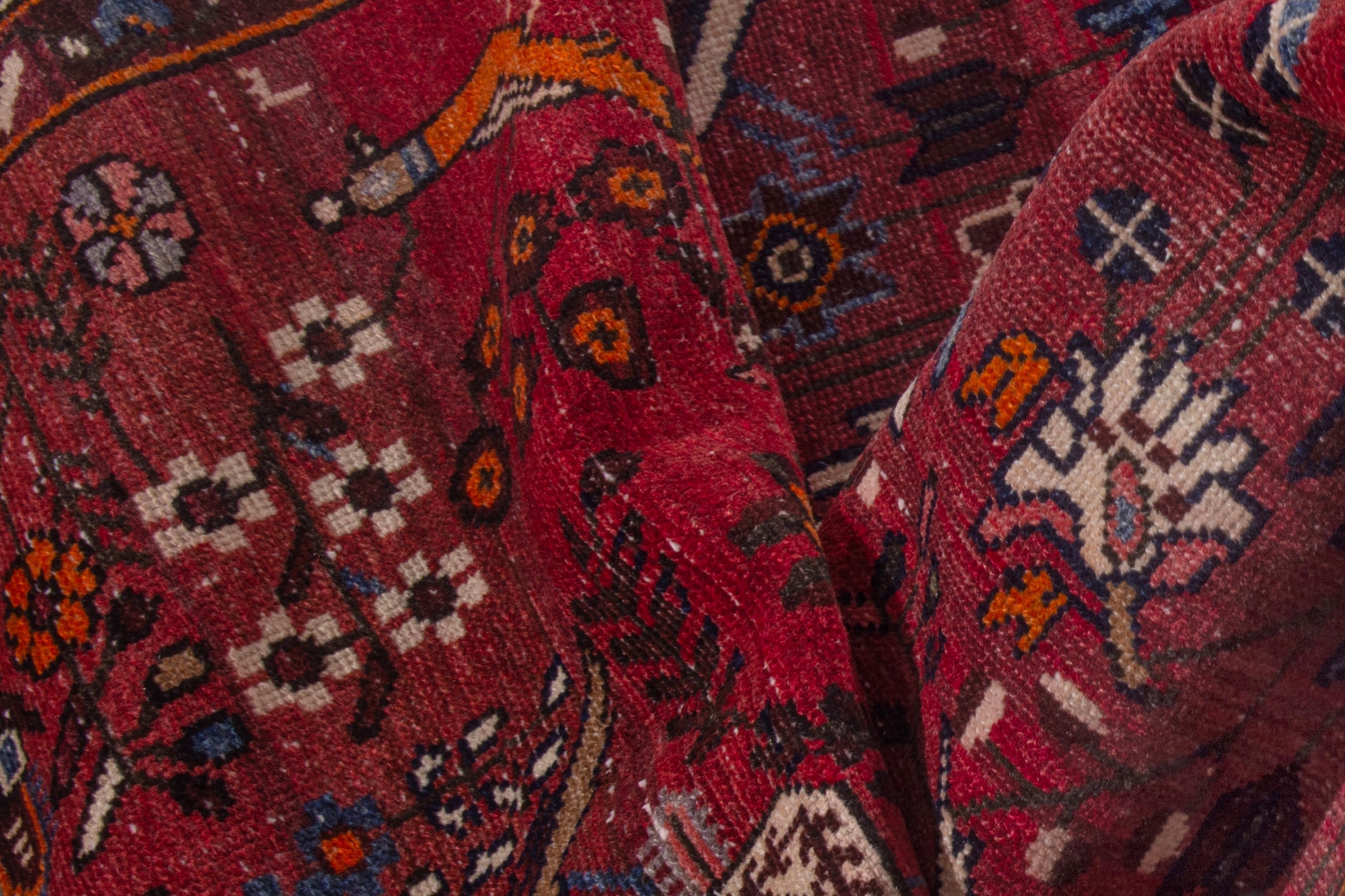 Persian Hamedan runner rug in deep red and off-white, view 19 of 20