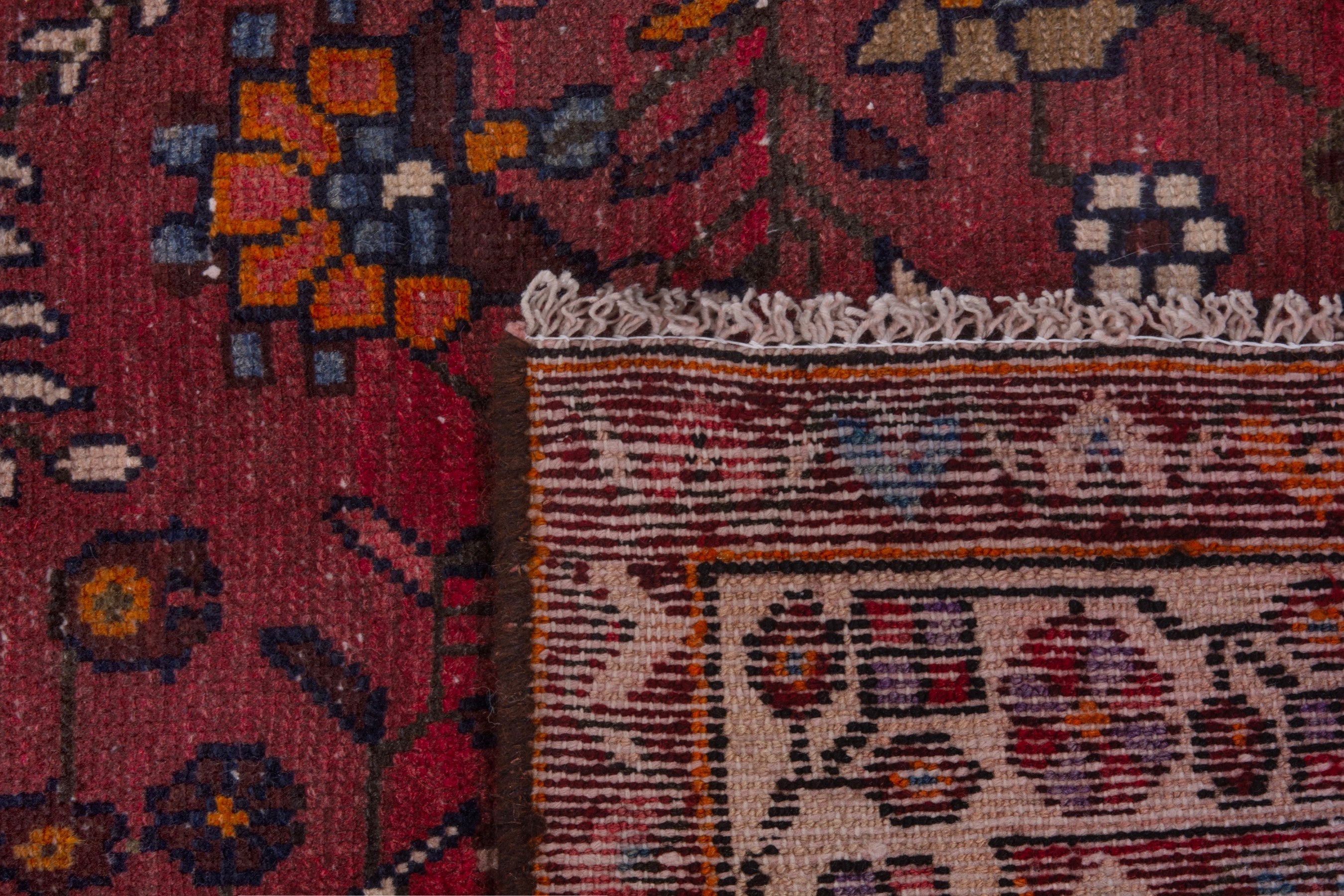 Persian Hamedan runner rug in deep red and off-white, view 20 of 20