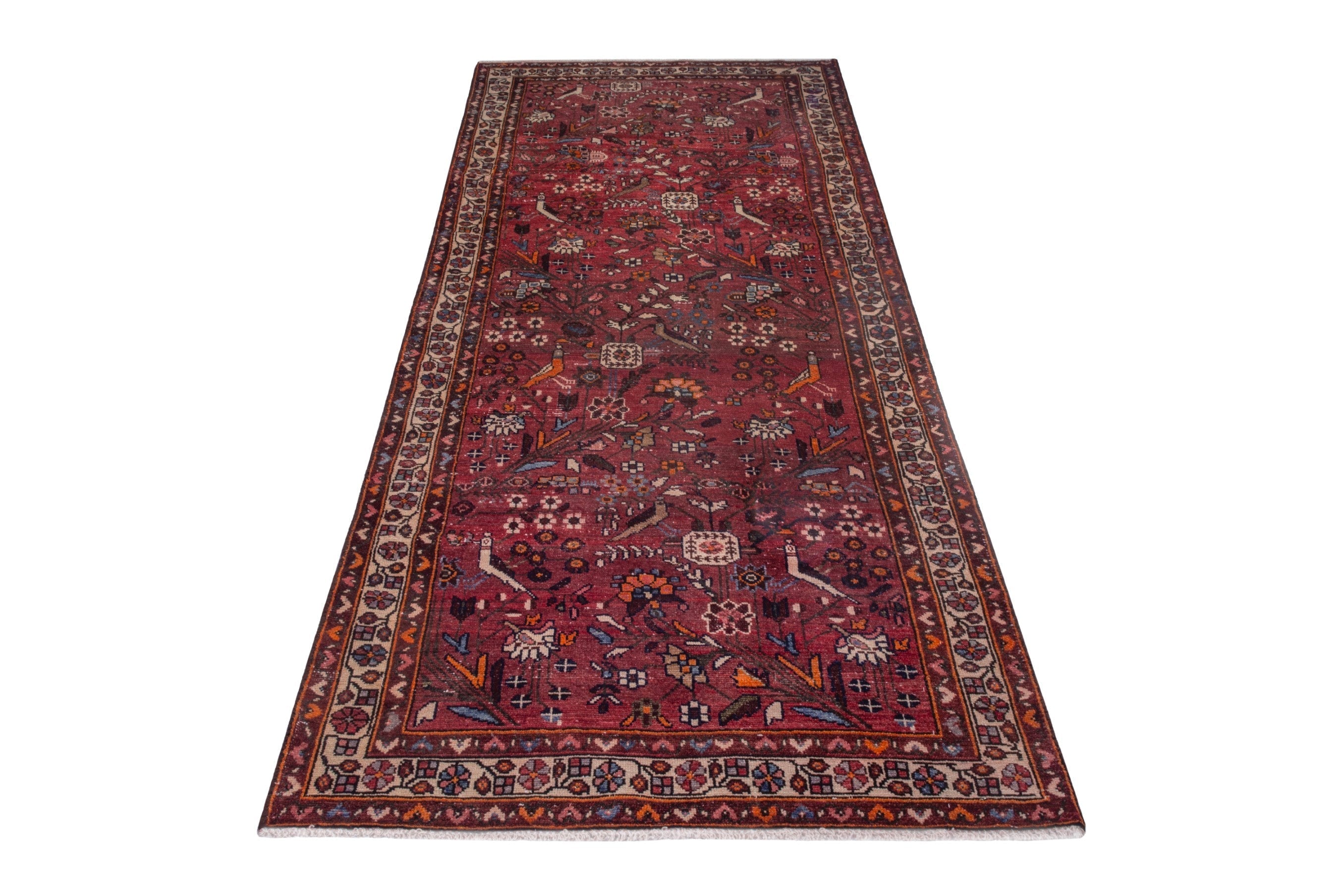 Persian Hamedan runner rug in deep red and off-white, view 2 of 20