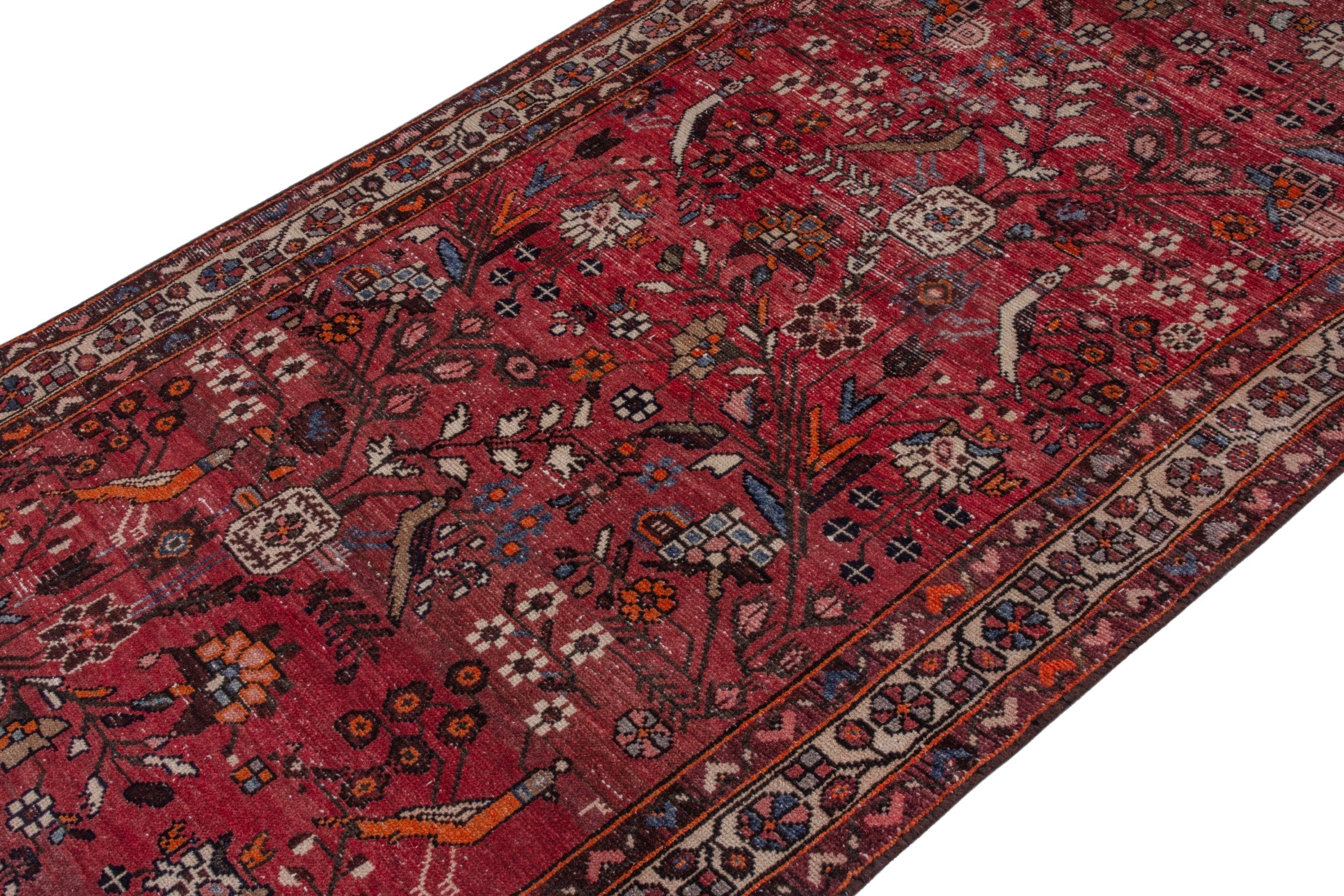 Persian Hamedan runner rug in deep red and off-white, view 6 of 20