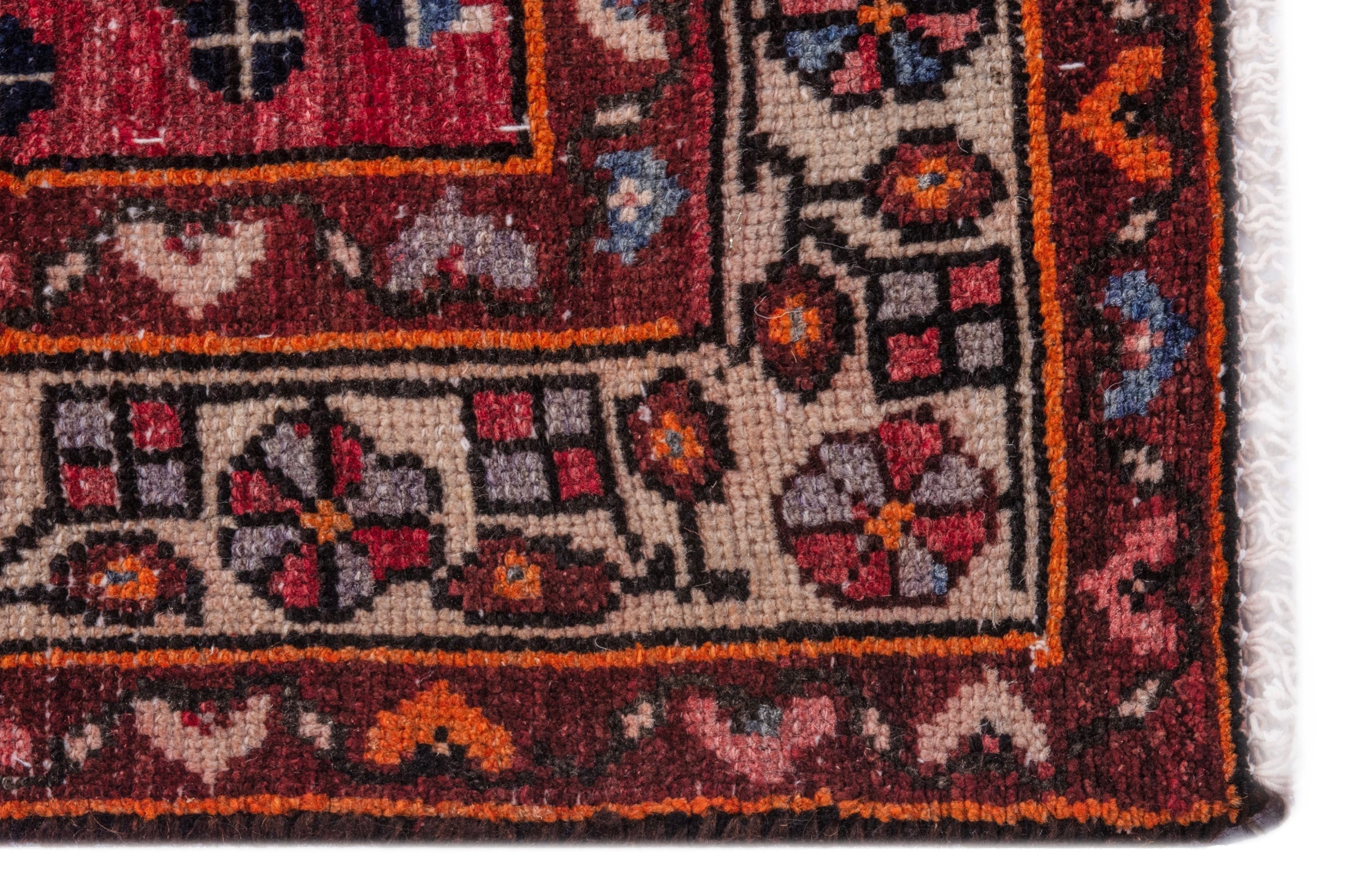 Persian Hamedan runner rug in deep red and off-white, view 9 of 20