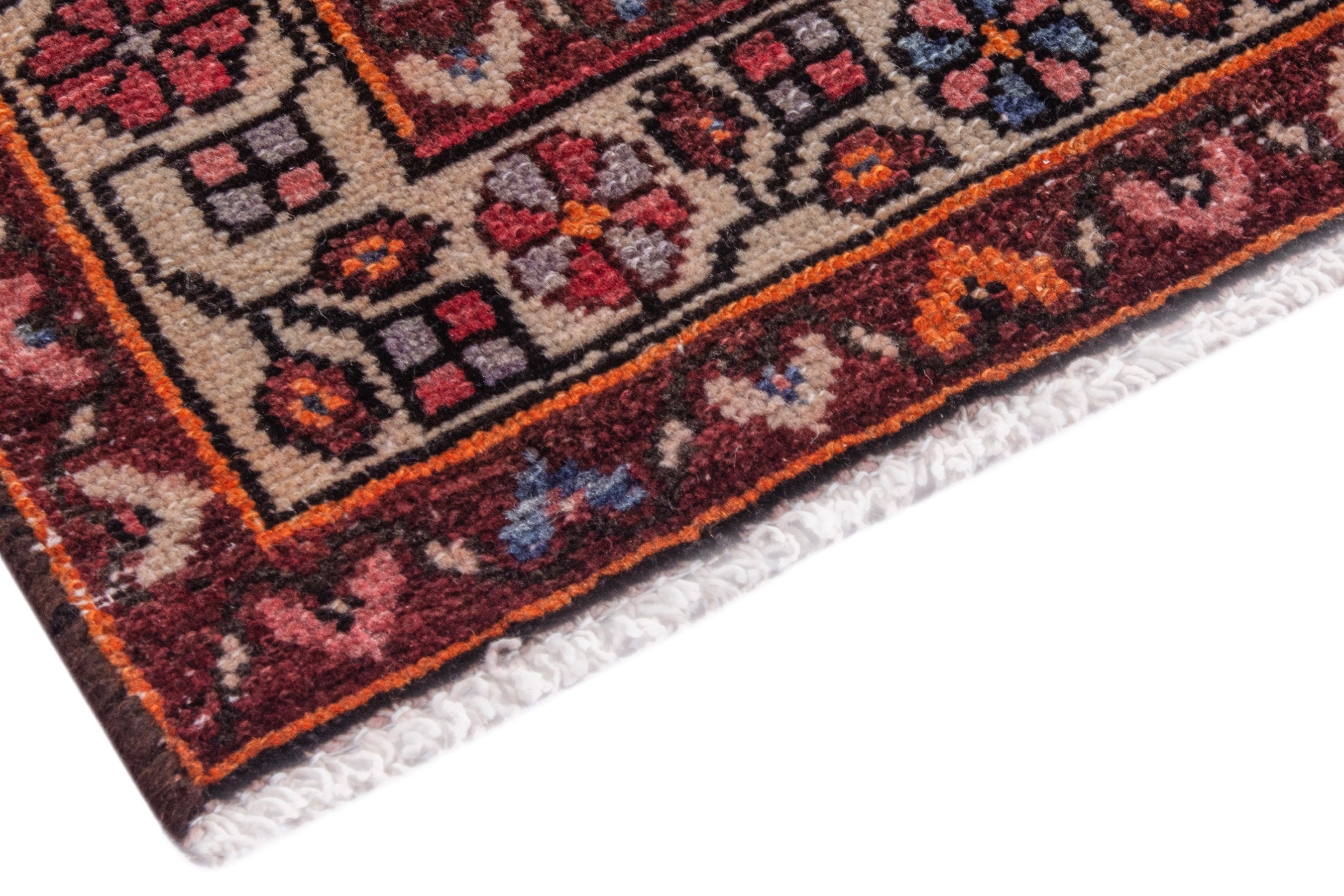Persian Hamedan runner rug in deep red and off-white, view 4 of 20