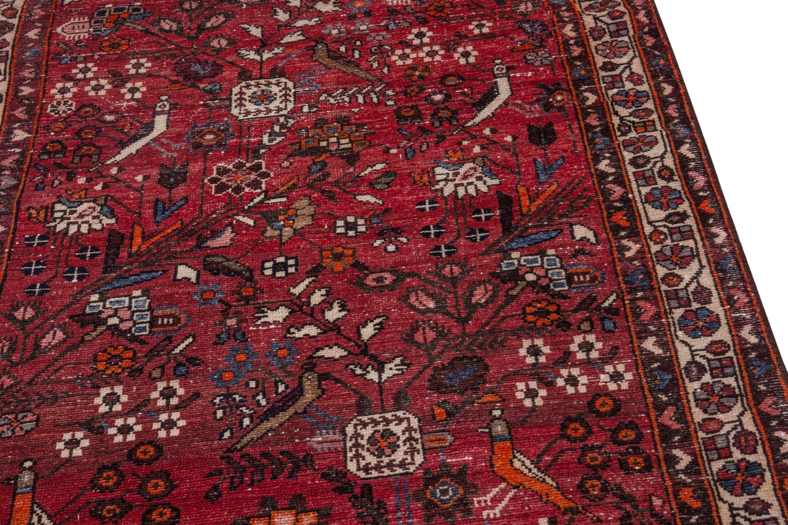 Persian Hamedan runner rug in deep red and off-white, view 8 of 20
