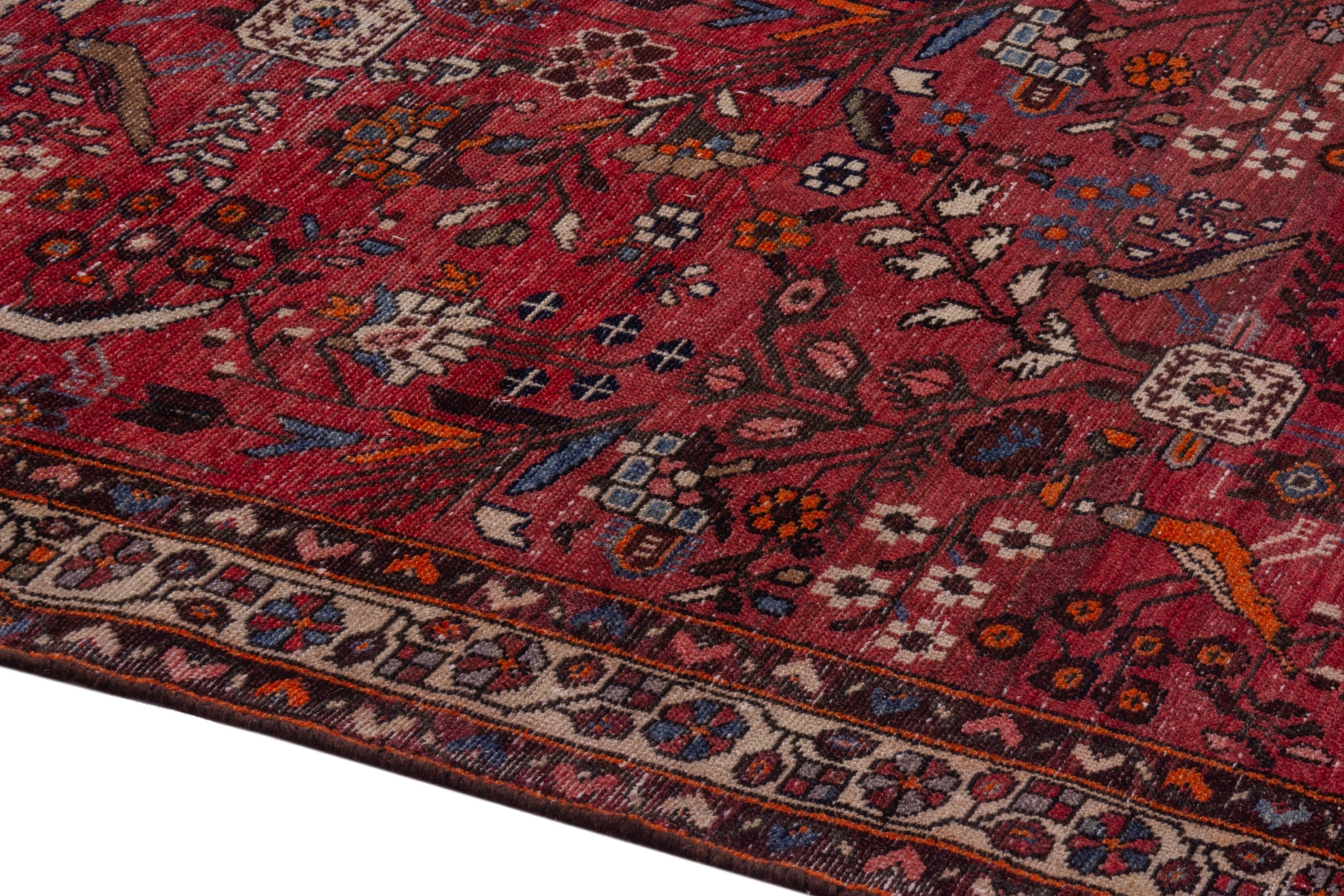 Persian Hamedan runner rug in deep red and off-white, view 5 of 20