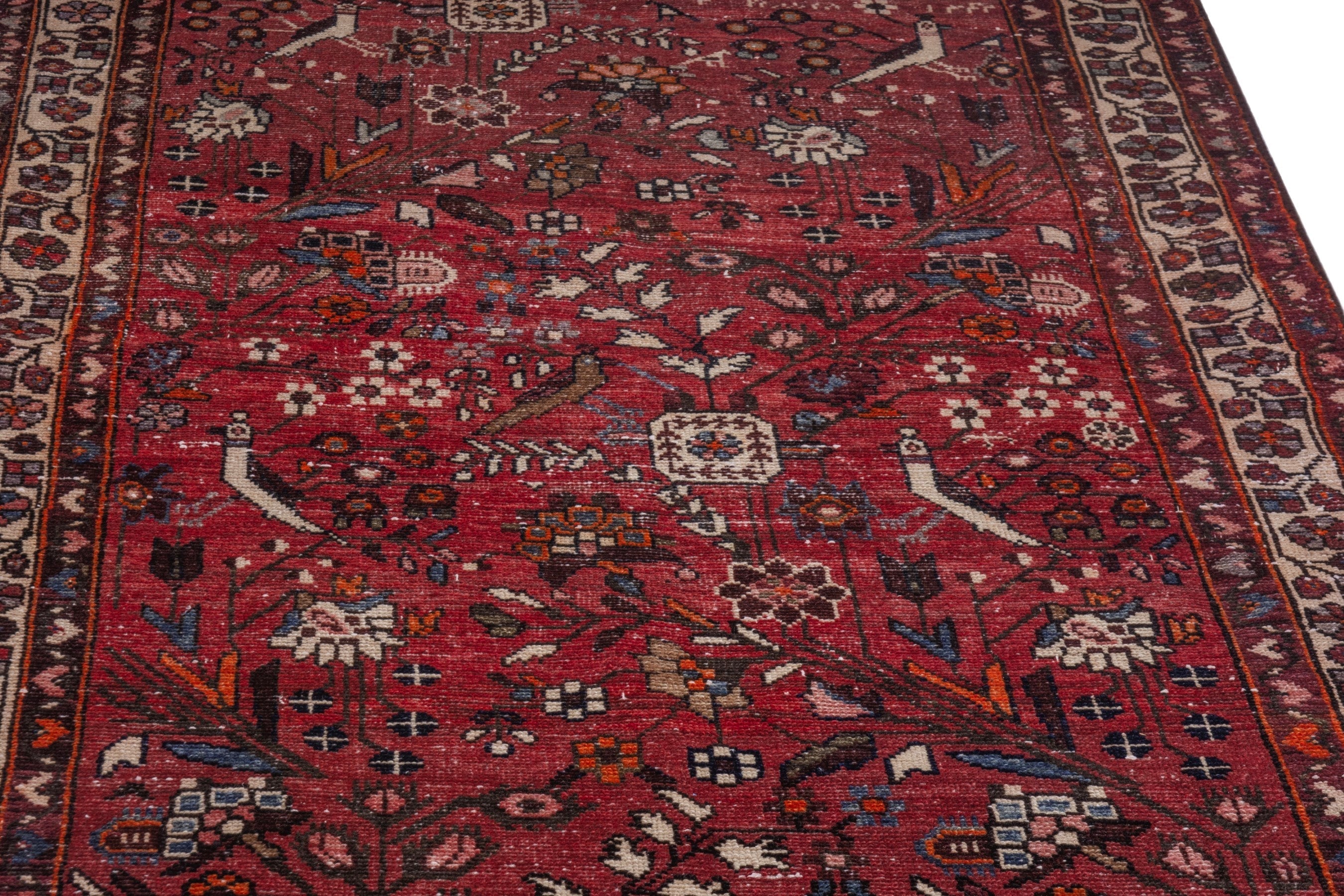 Persian Hamedan runner rug in deep red and off-white, view 7 of 20