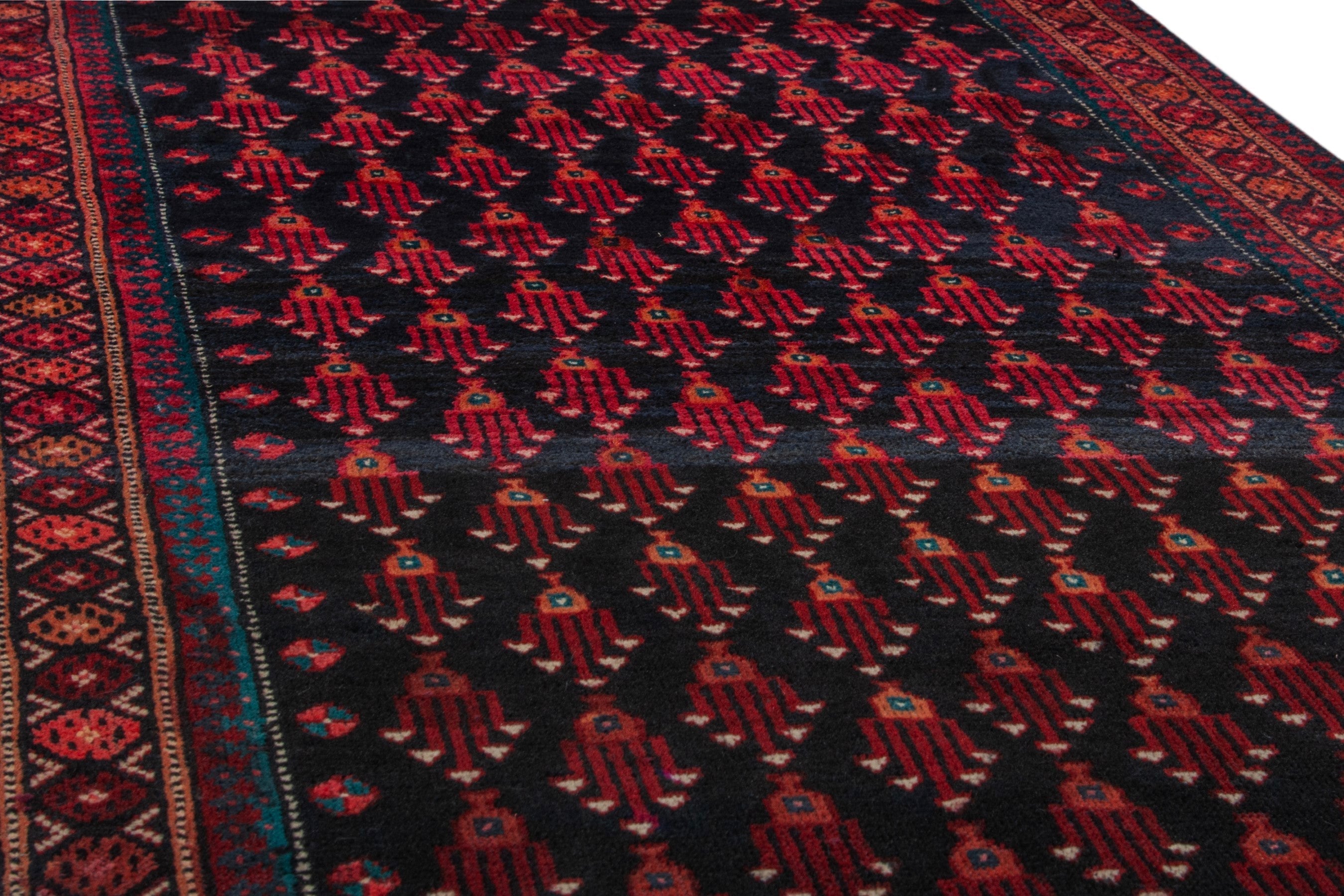 Persian Baluch runner rug in navy and burgundy, view 8 of 18