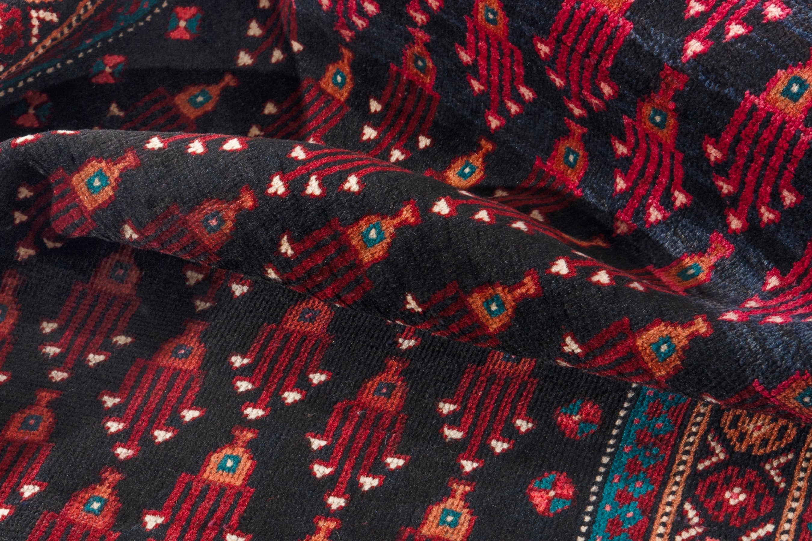 Persian Baluch runner rug in navy and burgundy, view 14 of 18