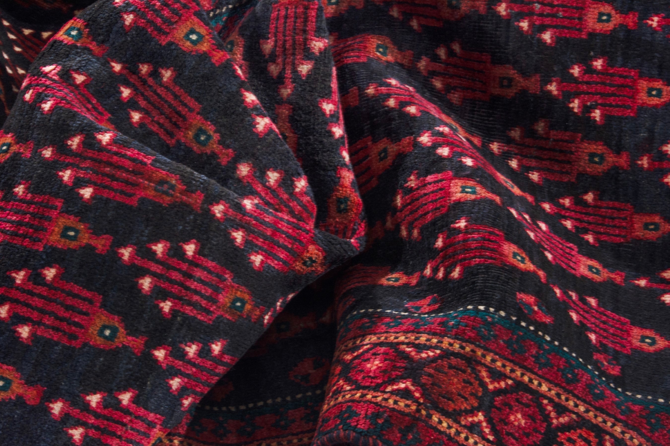Persian Baluch runner rug in navy and burgundy, view 15 of 18