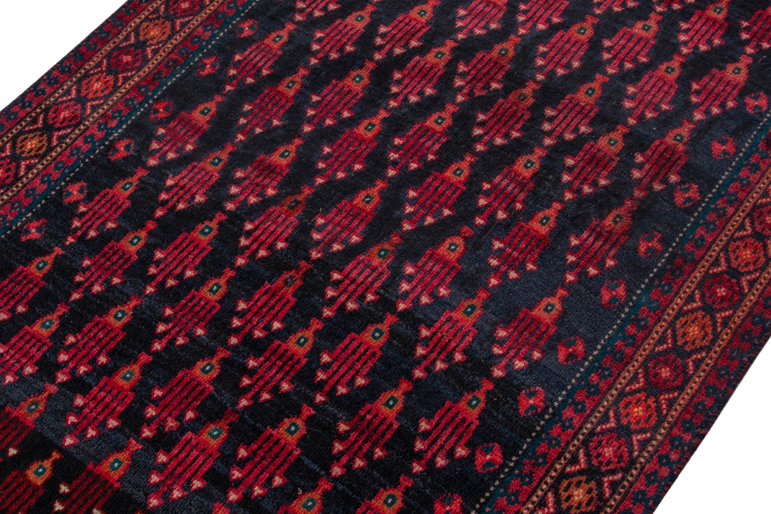 Persian Baluch runner rug in navy and burgundy, view 5 of 18