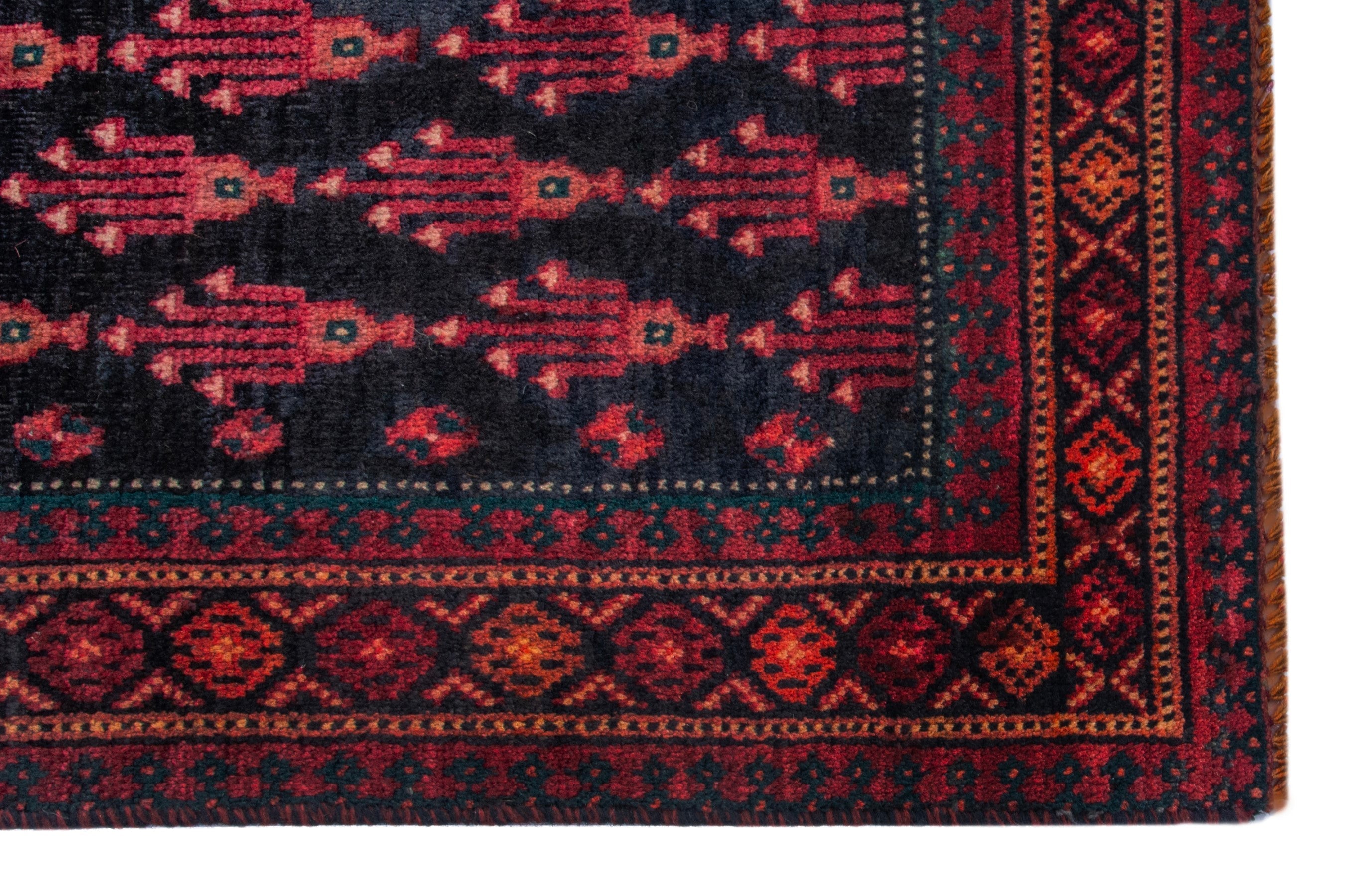 Persian Baluch runner rug in navy and burgundy, view 9 of 18