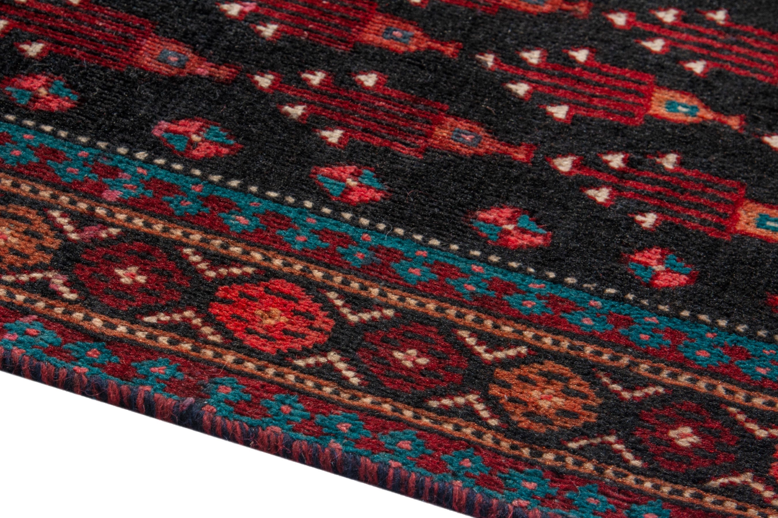 Persian Baluch runner rug in navy and burgundy, view 6 of 18