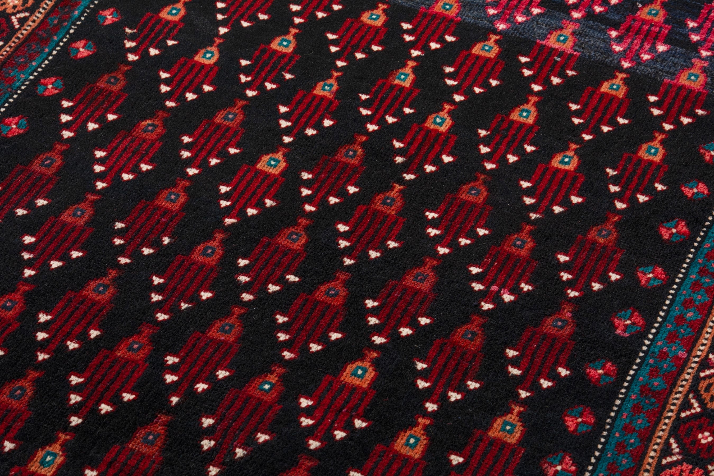 Persian Baluch runner rug in navy and burgundy, view 7 of 18