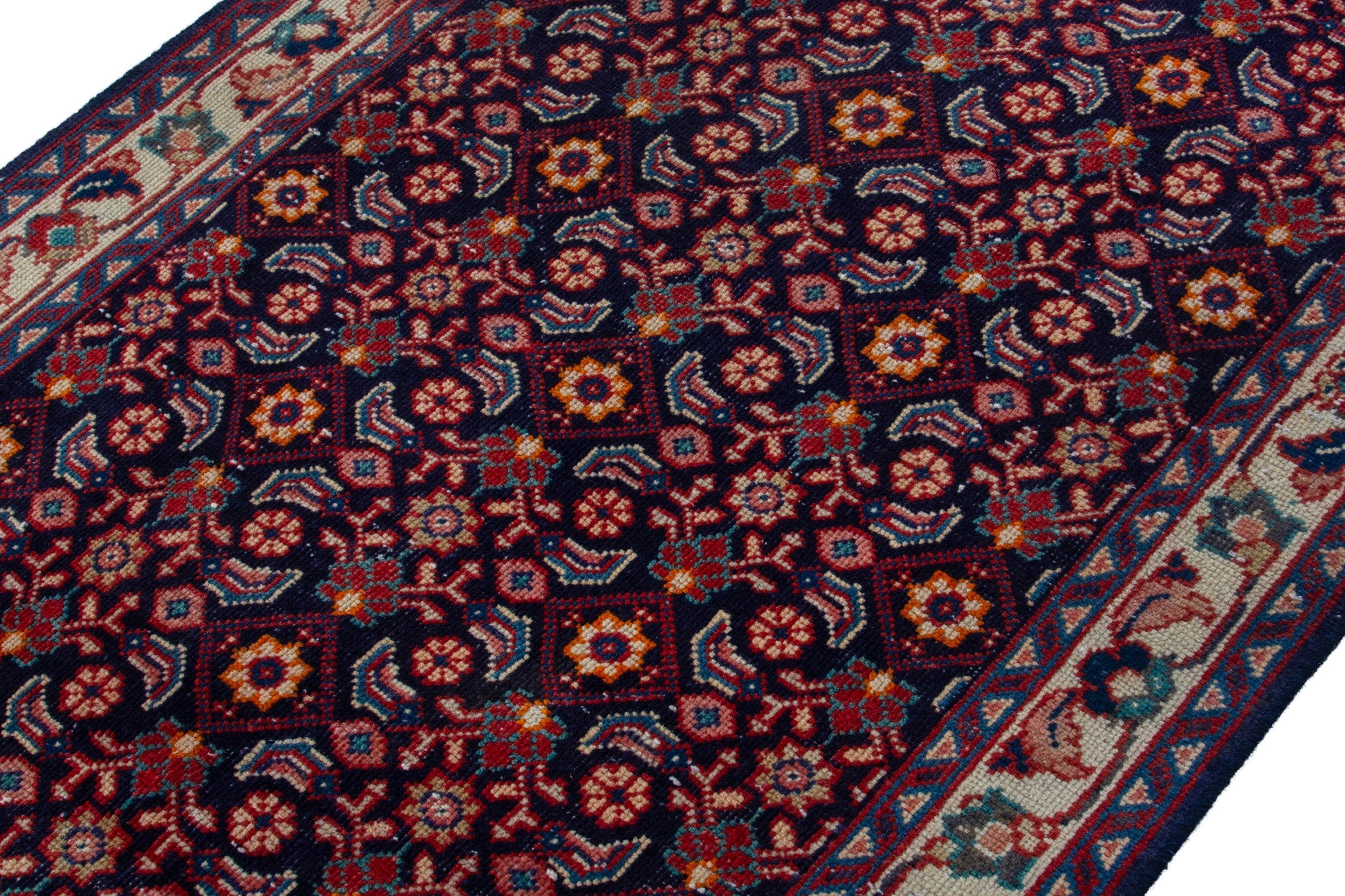 Persian Mahal runner rug in burgundy and copper, view 6 of 17