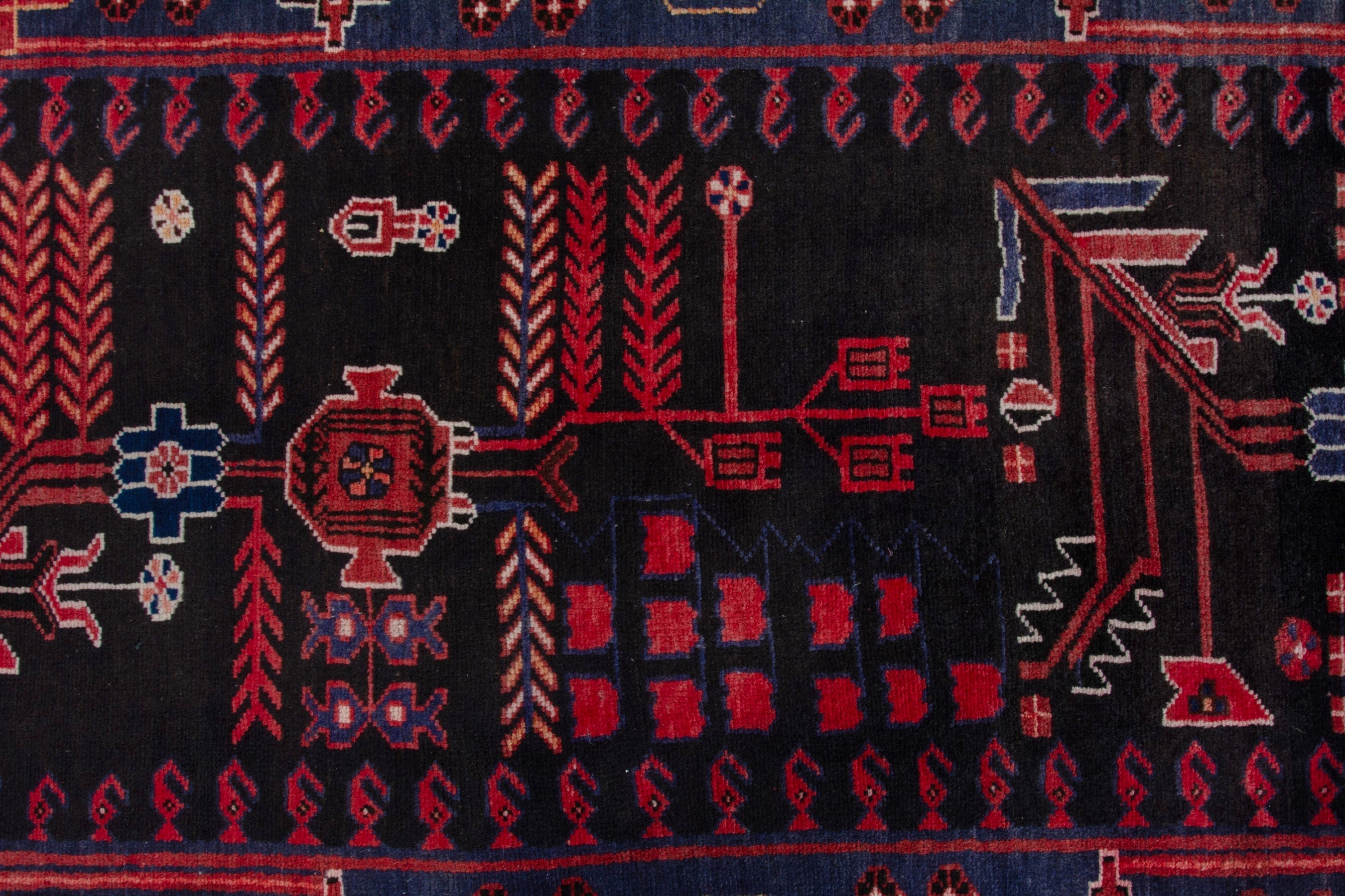 Persian Saveh runner rug in burgundy and navy, view 11 of 21