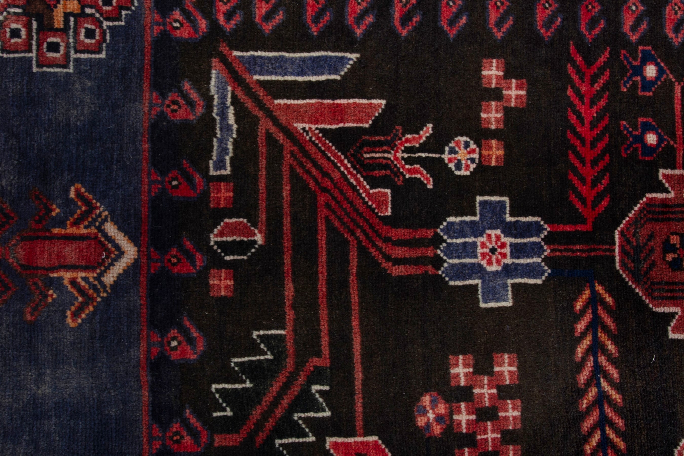 Persian Saveh runner rug in burgundy and navy, view 13 of 21