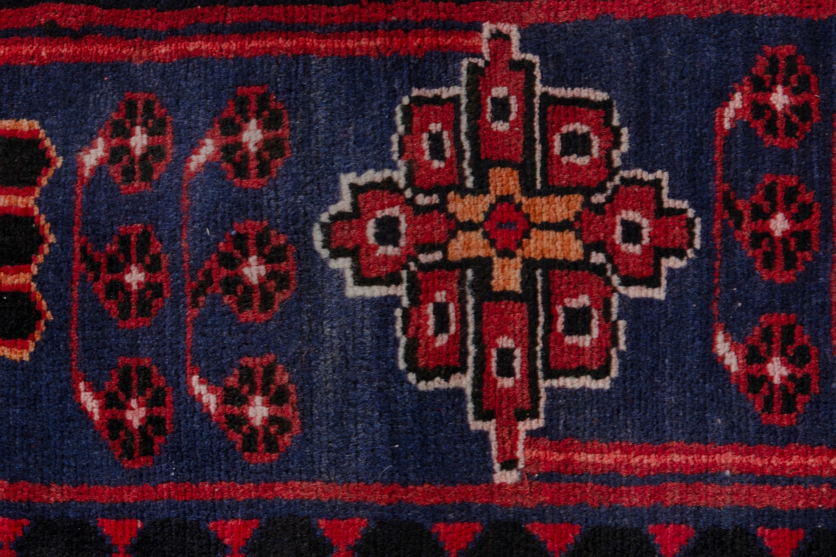 Persian Saveh runner rug in burgundy and navy, view 15 of 21