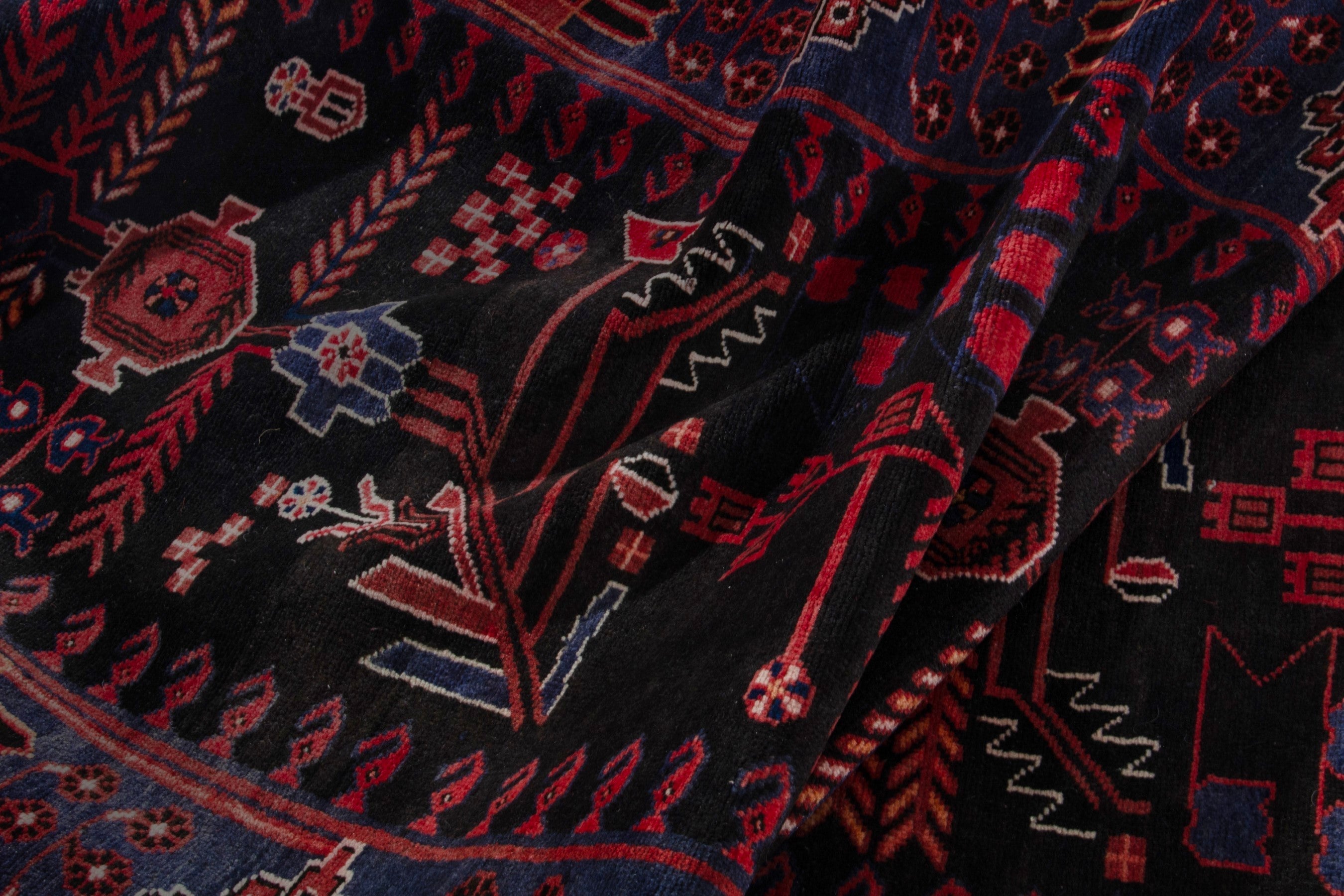 Persian Saveh runner rug in burgundy and navy, view 17 of 21