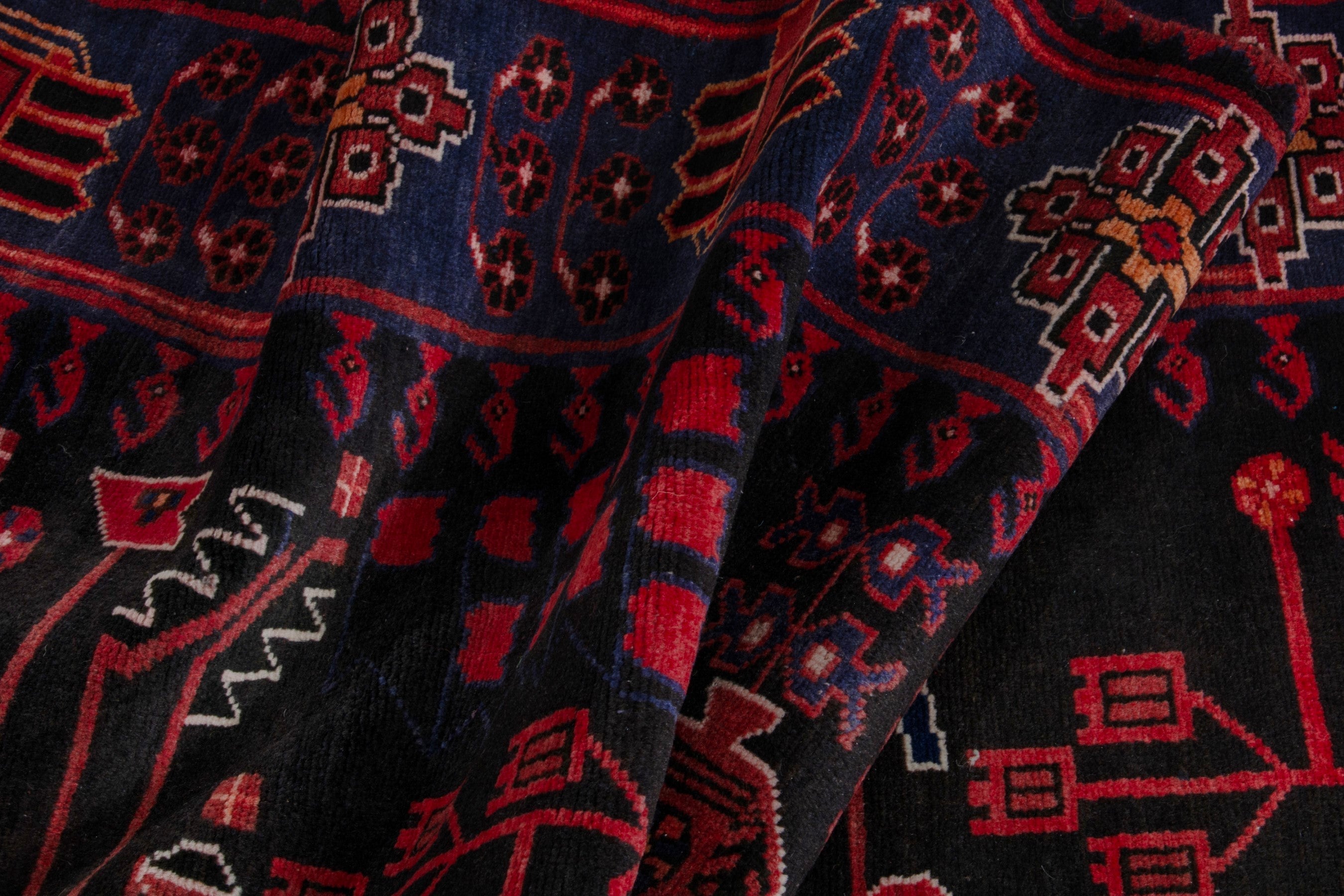 Persian Saveh runner rug in burgundy and navy, view 20 of 21