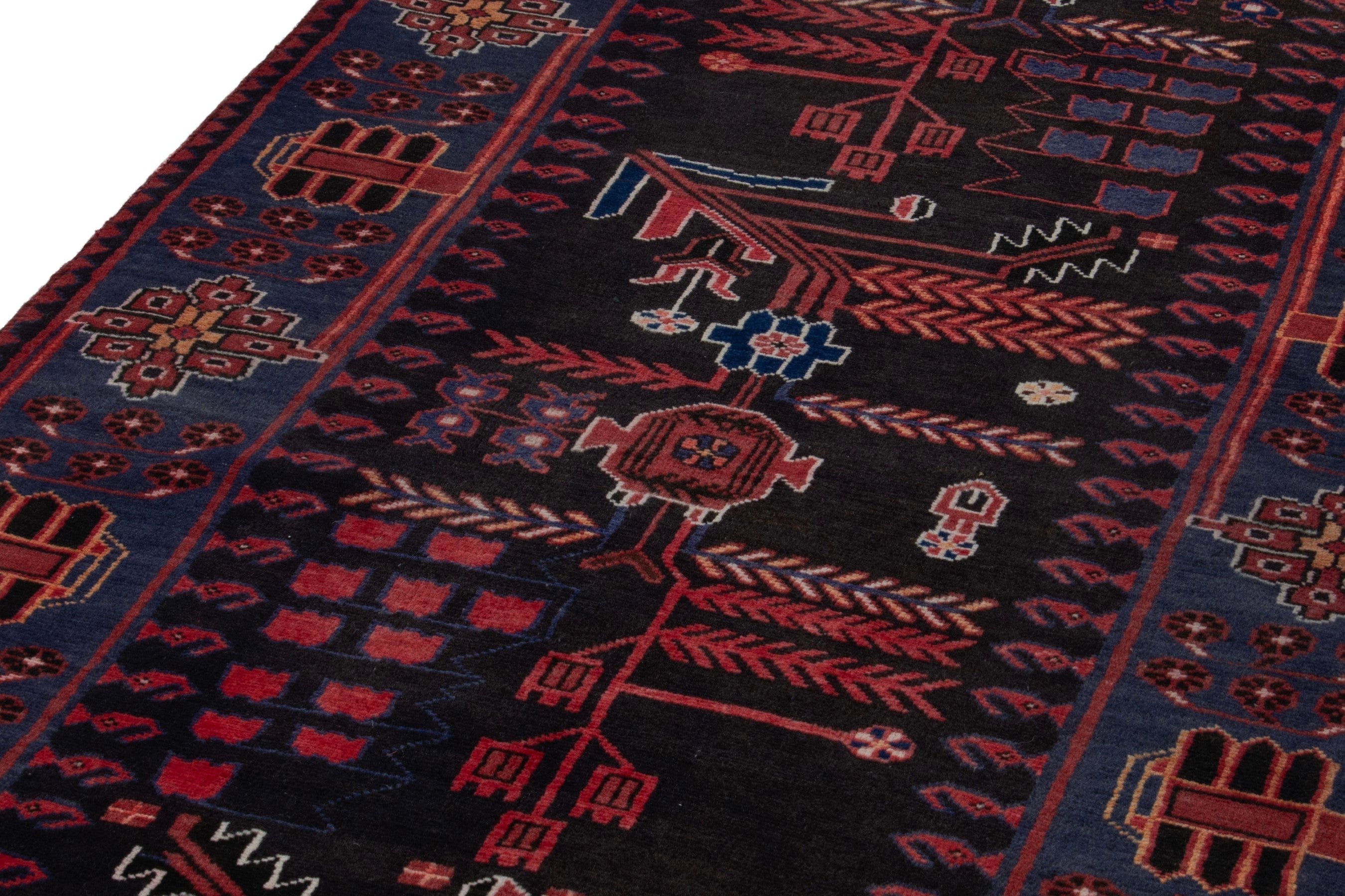 Persian Saveh runner rug in burgundy and navy, view 7 of 21