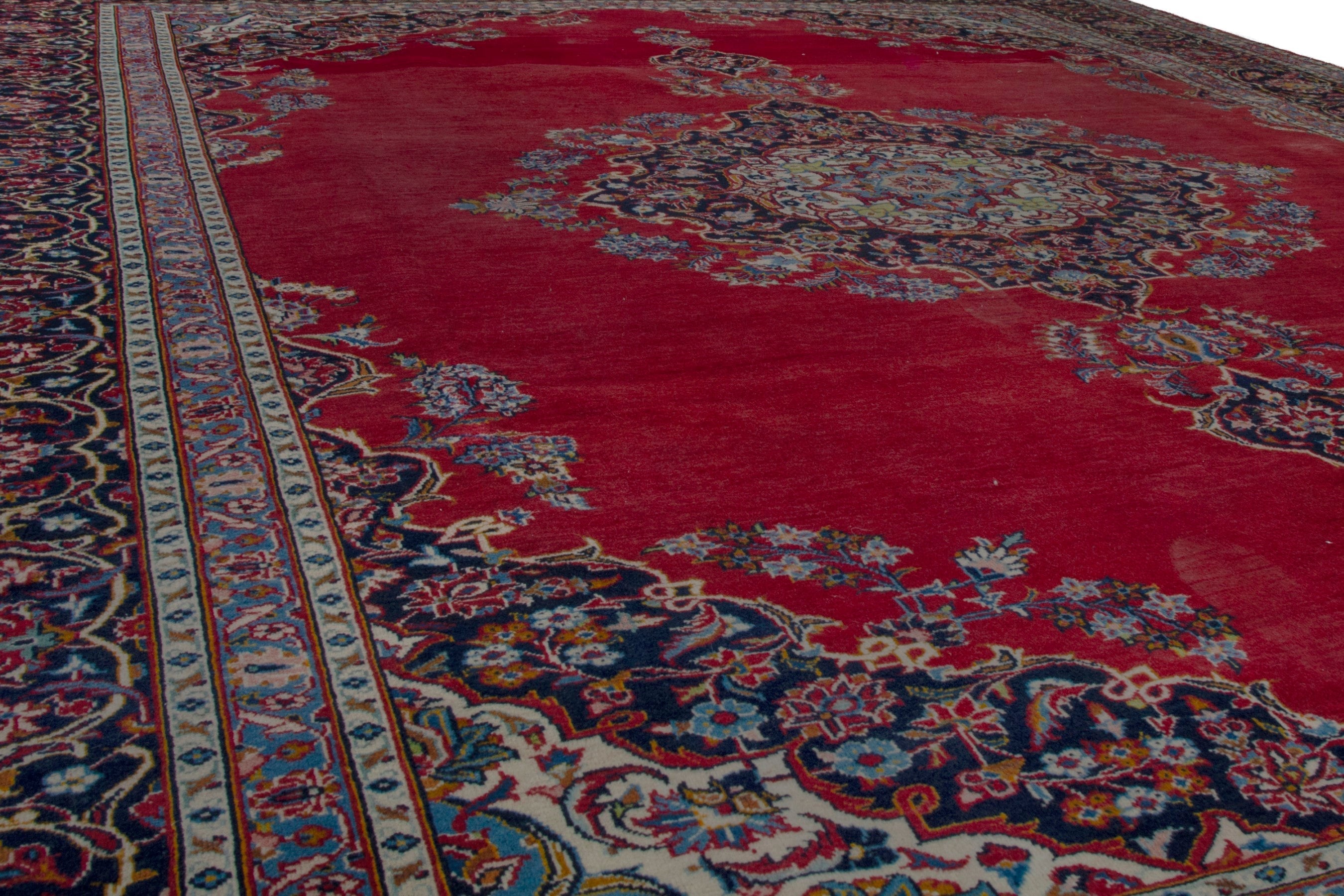 Persian Kashan oversized rug in burgundy and dark brown, view 7 of 18