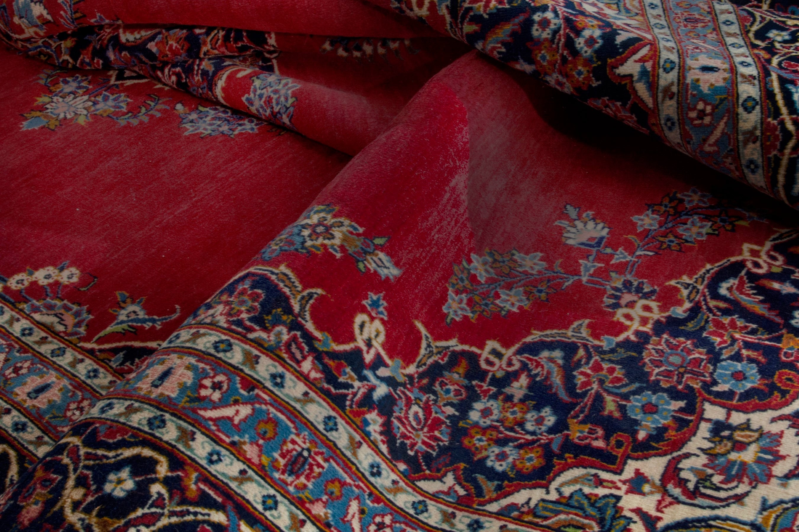 Persian Kashan oversized rug in burgundy and dark brown, view 17 of 18