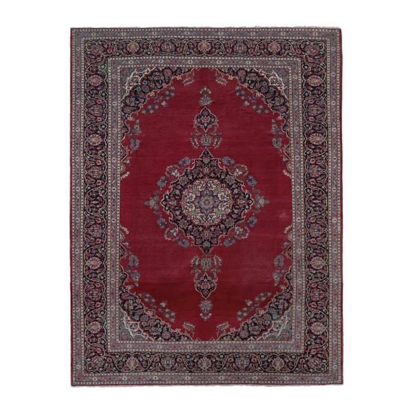 Persian Kashan oversized rug in burgundy and dark brown, 9'1" x 12'6"
