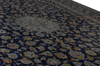 Persian Kashan oversized rug in navy and cream, view 11 of 20