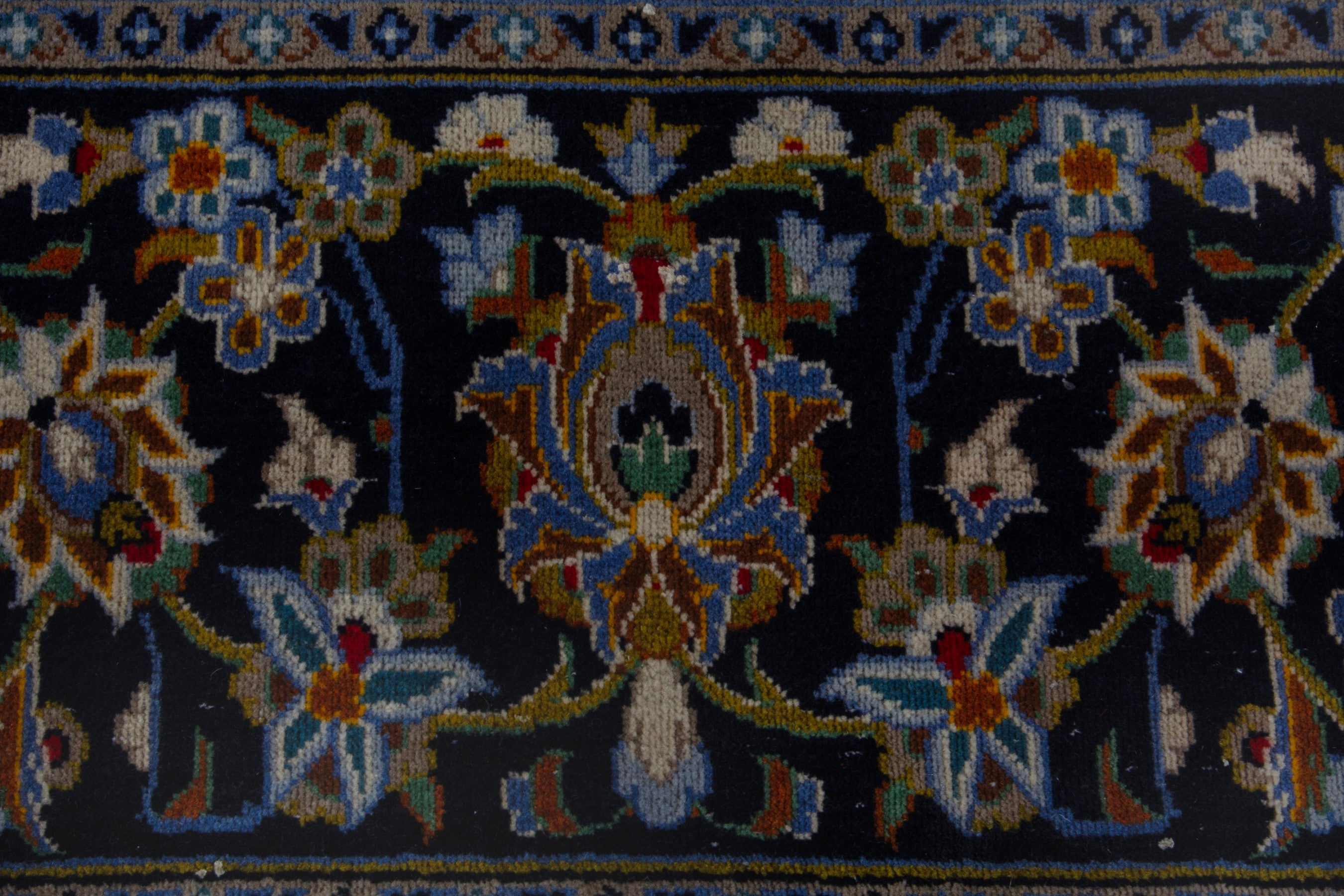Persian Kashan oversized rug in navy and cream, view 11 of 19