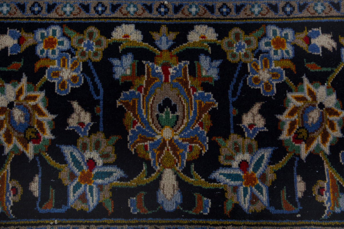 Persian Kashan oversized rug in navy and cream, view 12 of 20