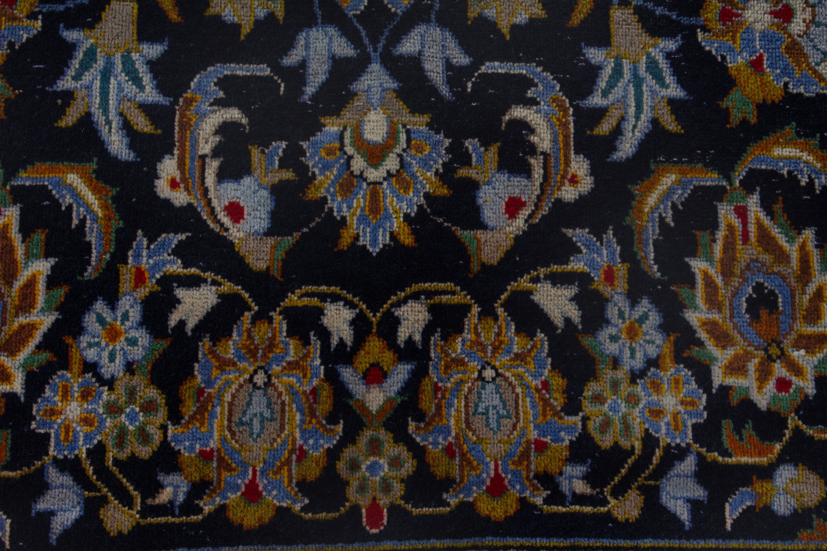 Persian Kashan oversized rug in navy and cream, view 12 of 19