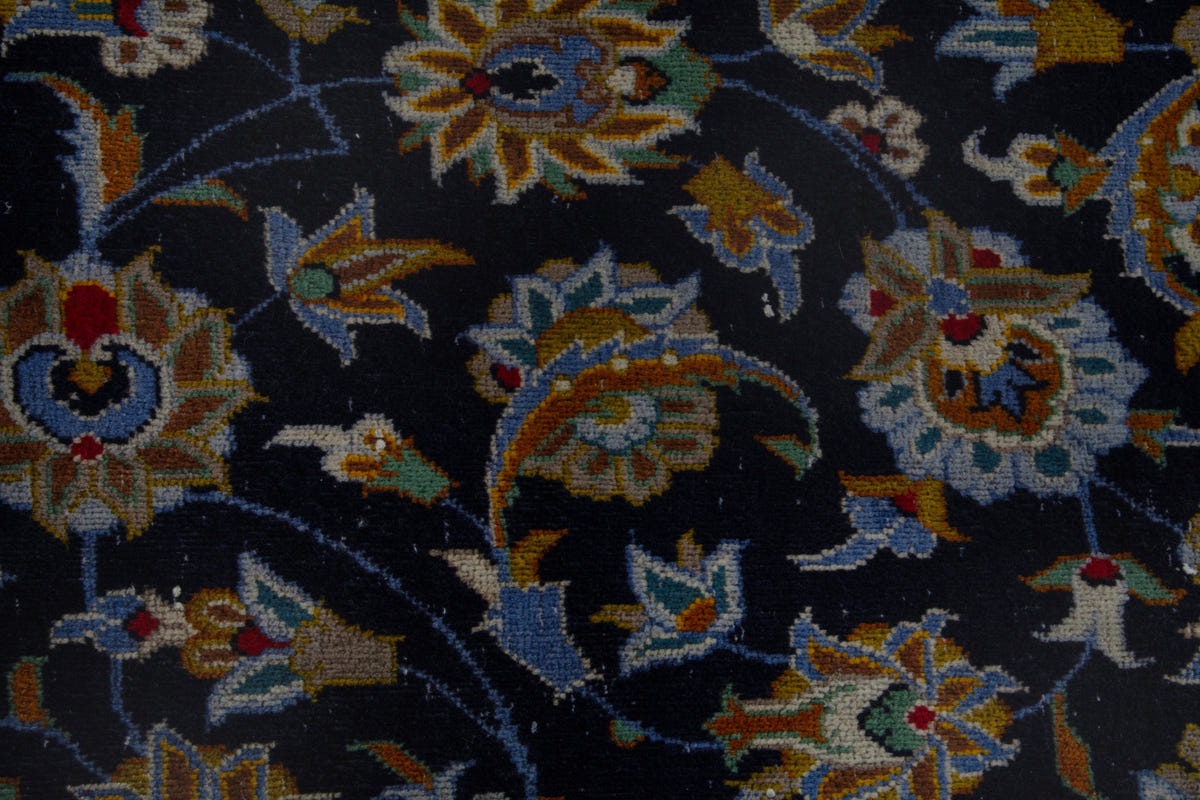 Persian Kashan oversized rug in navy and cream, view 14 of 20