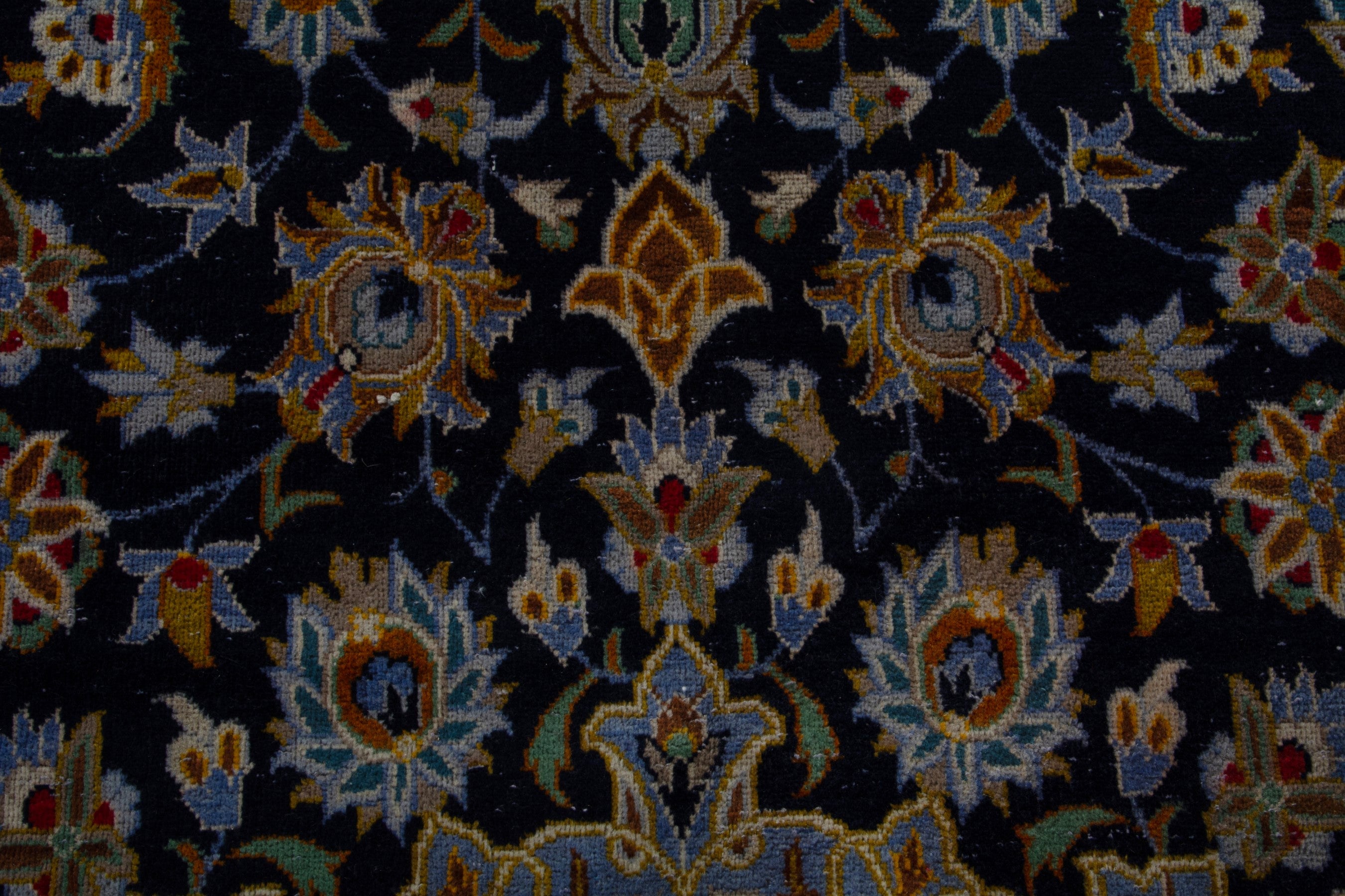 Persian Kashan oversized rug in navy and cream, view 14 of 19