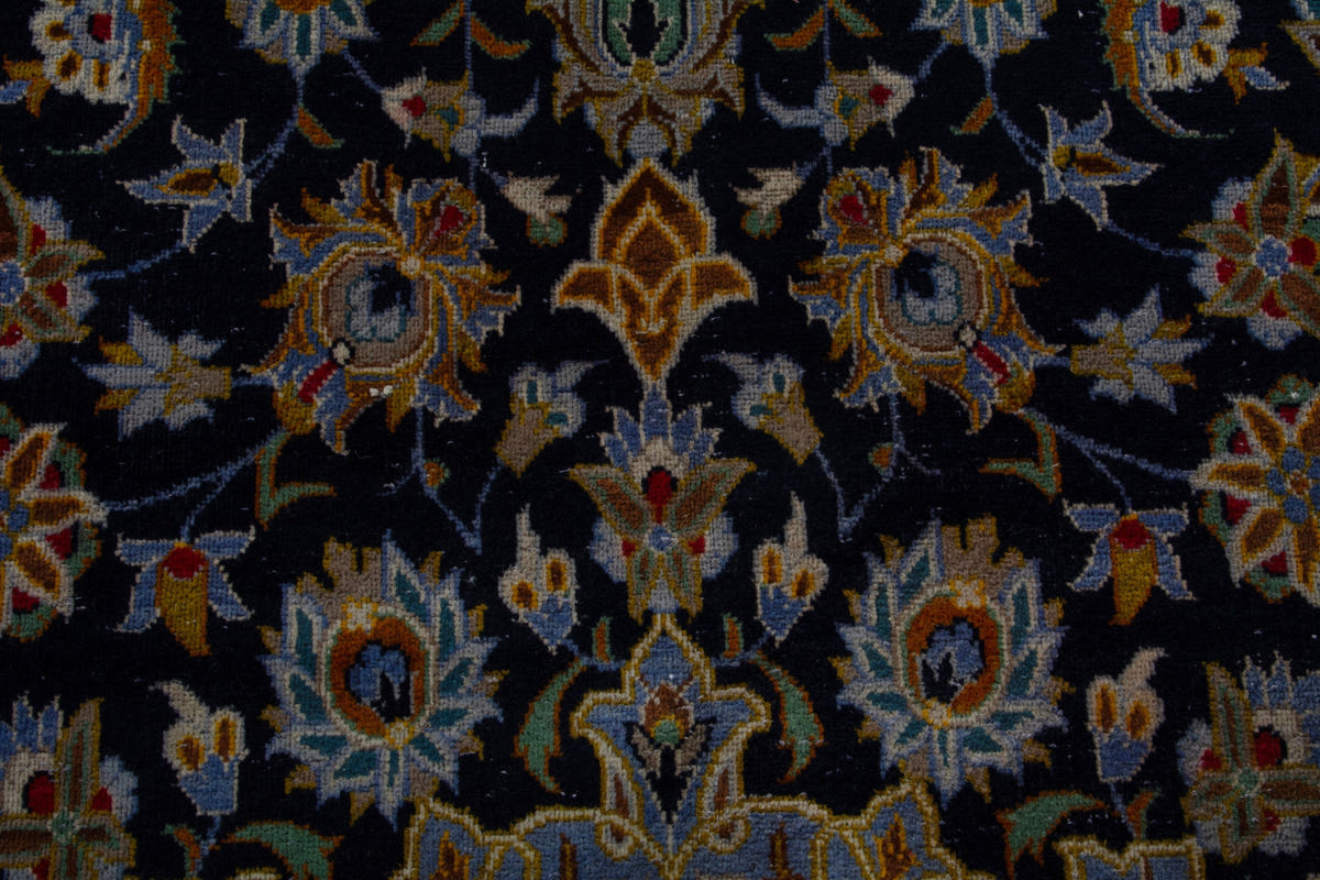 Persian Kashan oversized rug in navy and cream, view 15 of 20