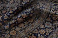 Persian Kashan oversized rug in navy and cream, view 16 of 20