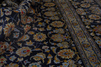 Persian Kashan oversized rug in navy and cream, view 17 of 20
